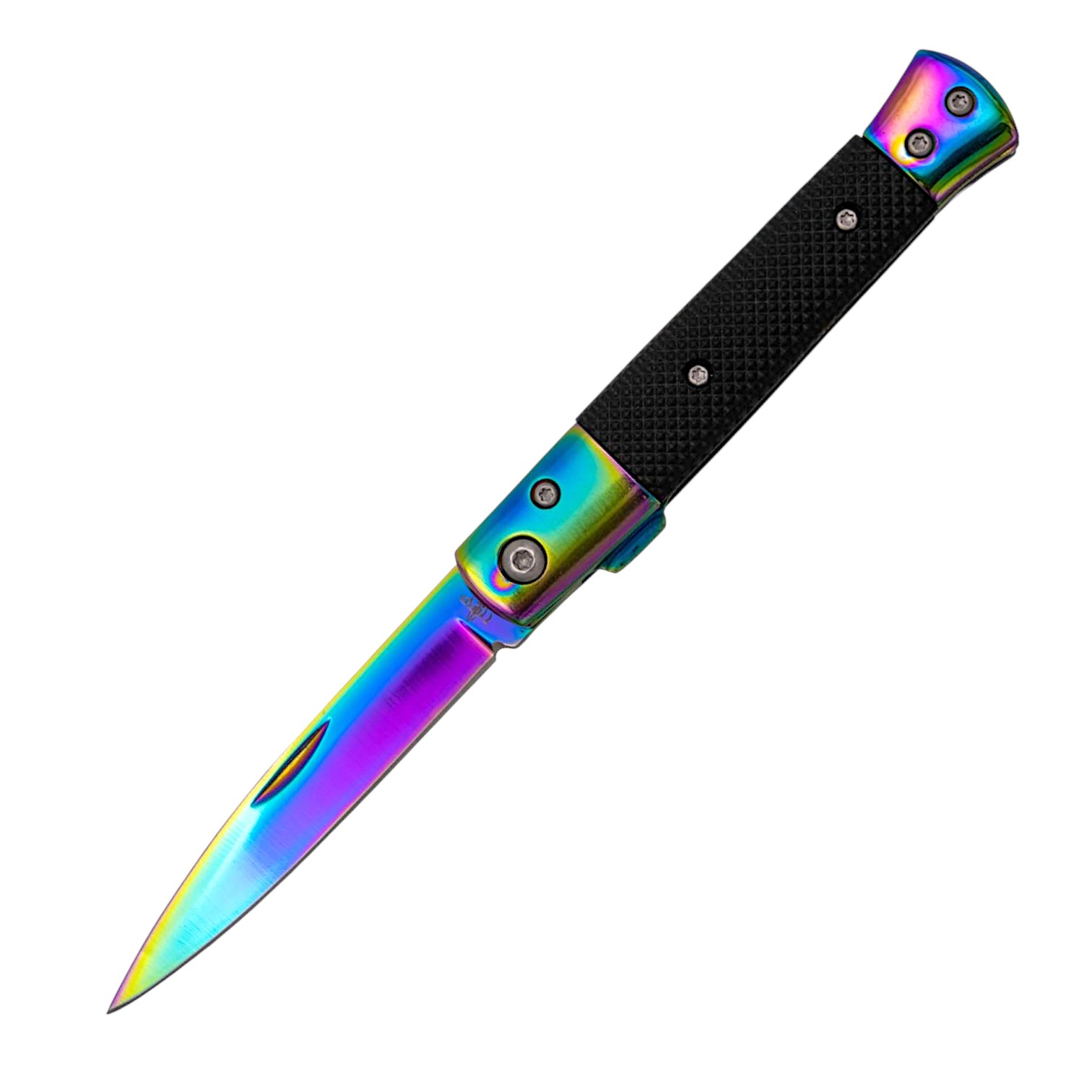 Navaja estilete 7,5 cm rainbow con mango de aluminio negro y viro...