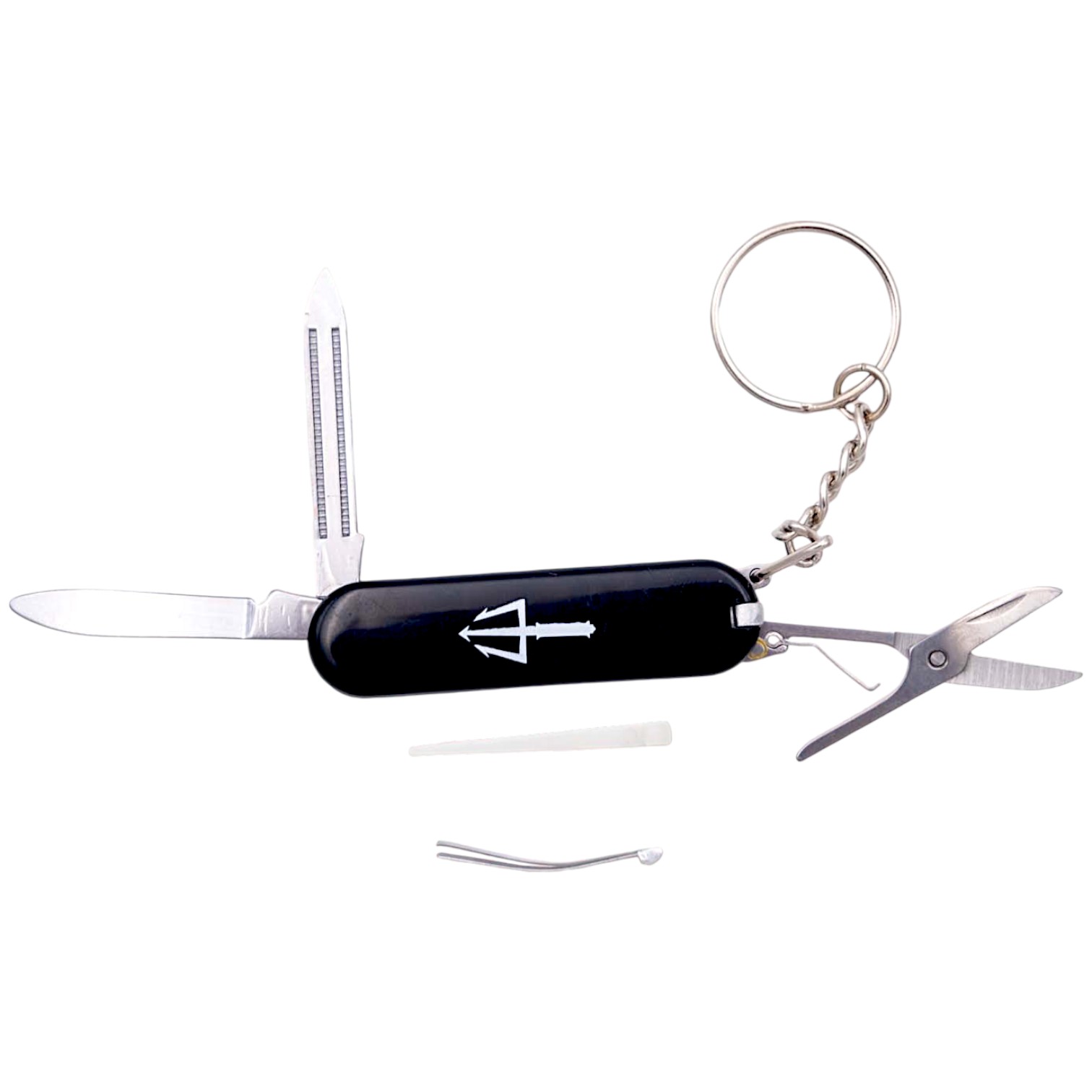 Navaja llavero multifunción 3,8 cm negra con 5 funciones y mango ABS