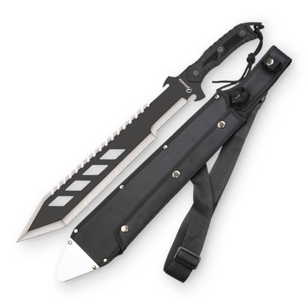 Machete cortacañas negro con hoja de 44 cm y mango de nylon negro