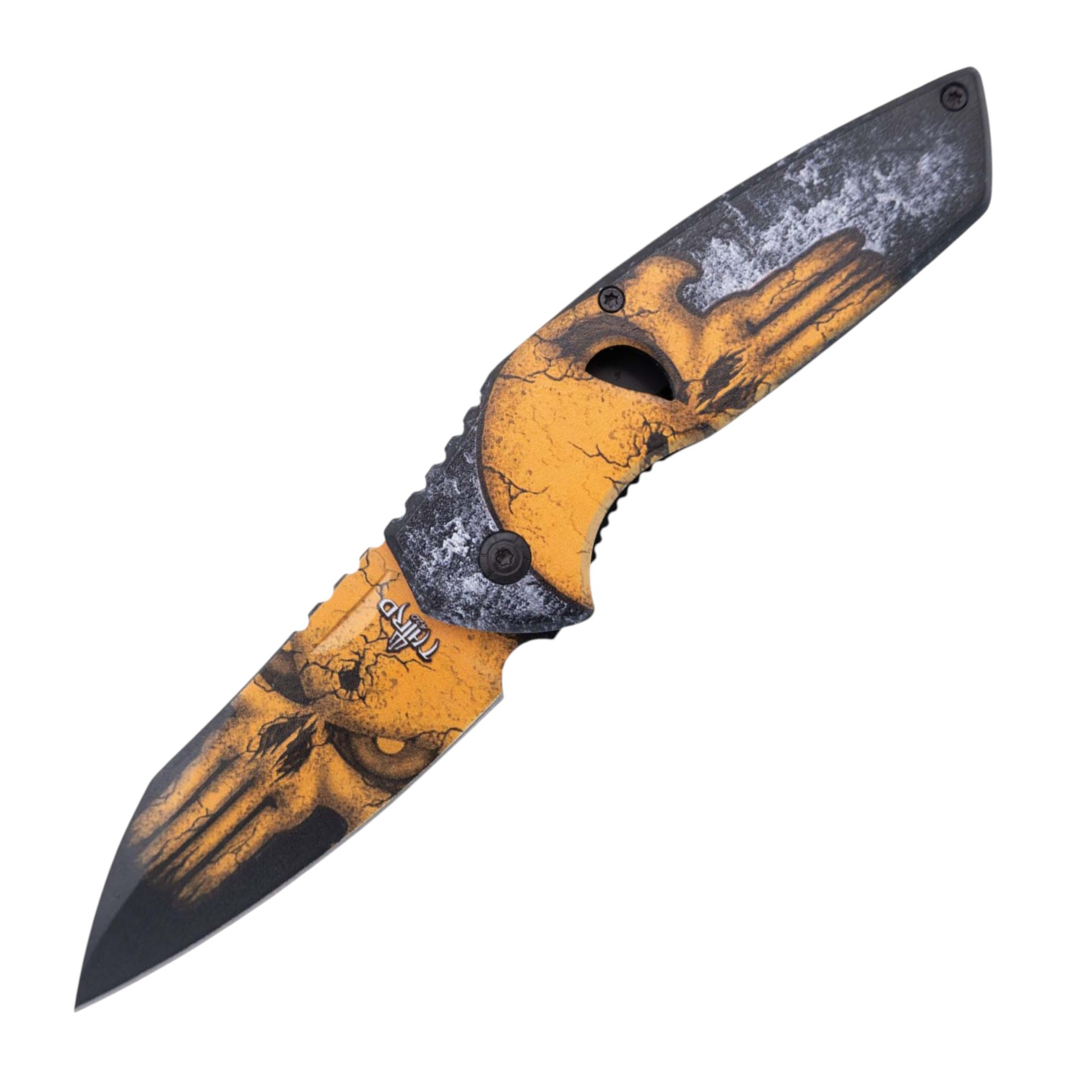 Navaja Third Acero 420 con Diseño 3D Calavera Naranja Hoja 8 cm