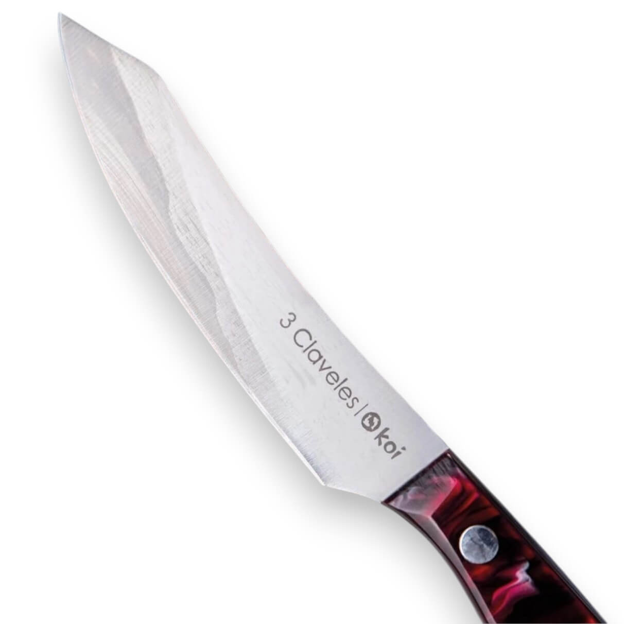 Set de 4 cuchillos chuleteros Koi 3 Claveles con mango acrílico rojo