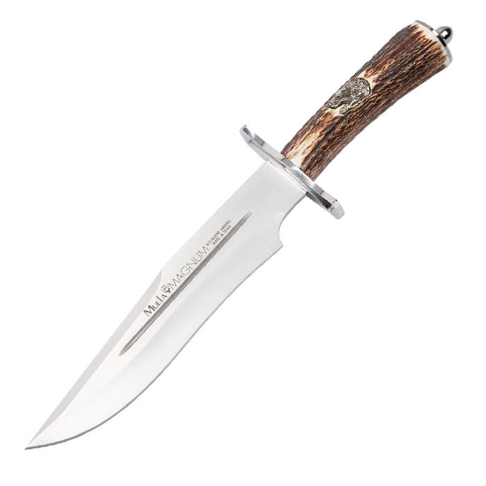Cuchillo con puño de asta de ciervo, con incrustación de cabeza d...