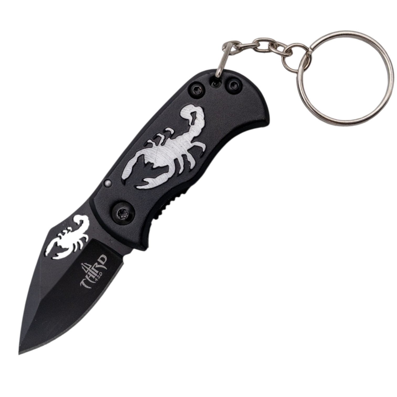 Navaja Llavero de Acero 420 con hoja de 4 cm Negra con Mango de A...