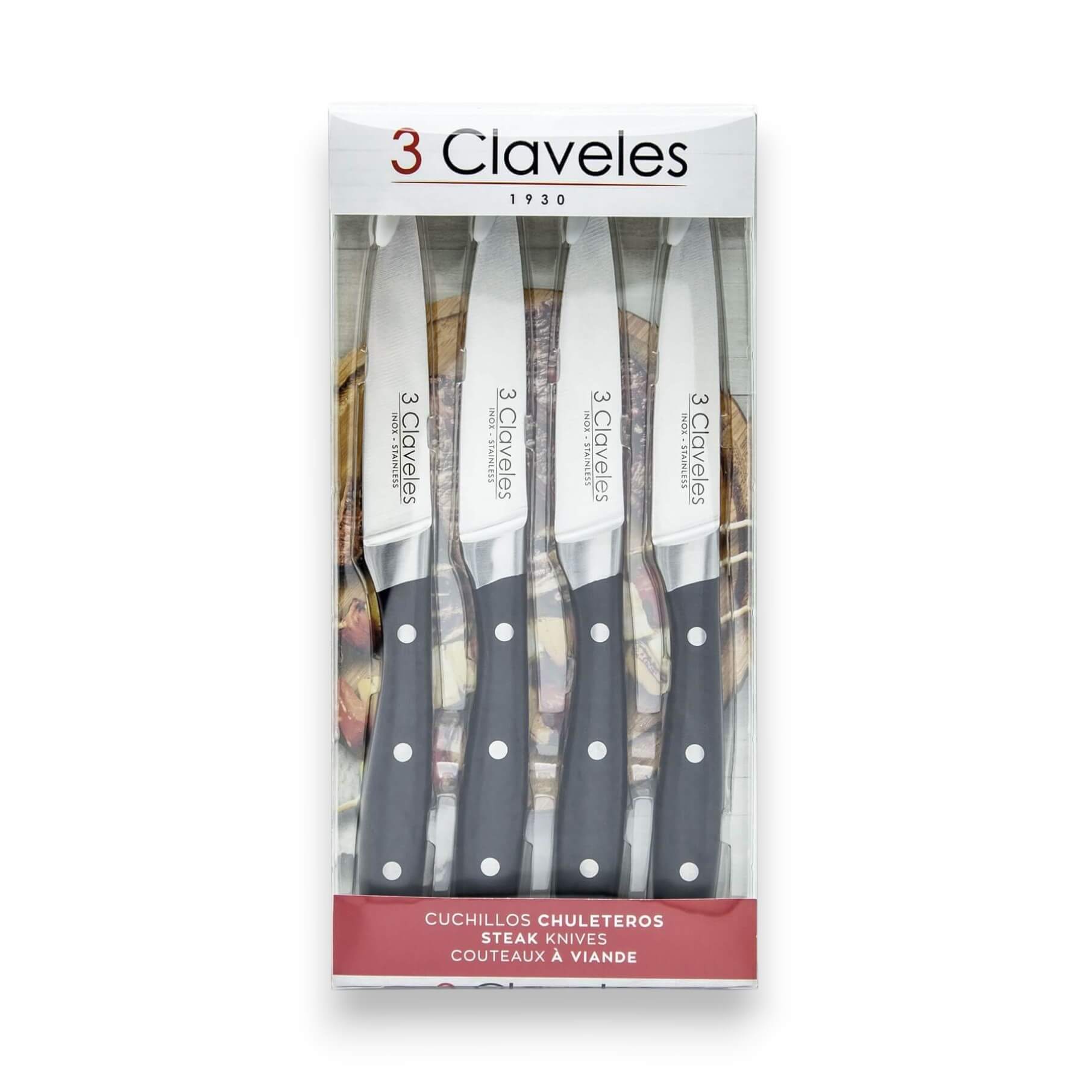 Set de 4 cuchillos chuleteros enterizos con mango de ABS negro