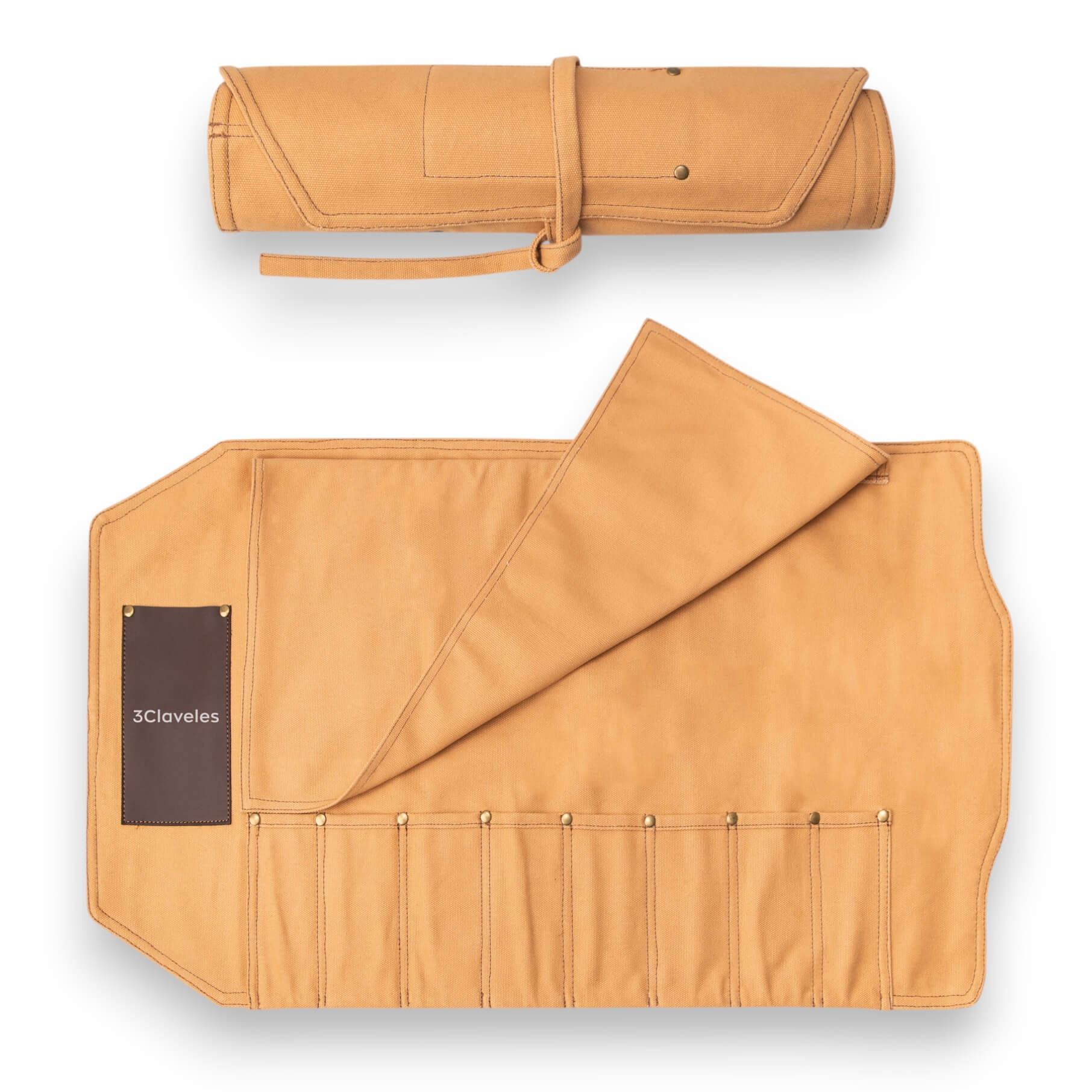 Estuche de loneta marrón para 8 cuchillos de cocina 3 Claveles