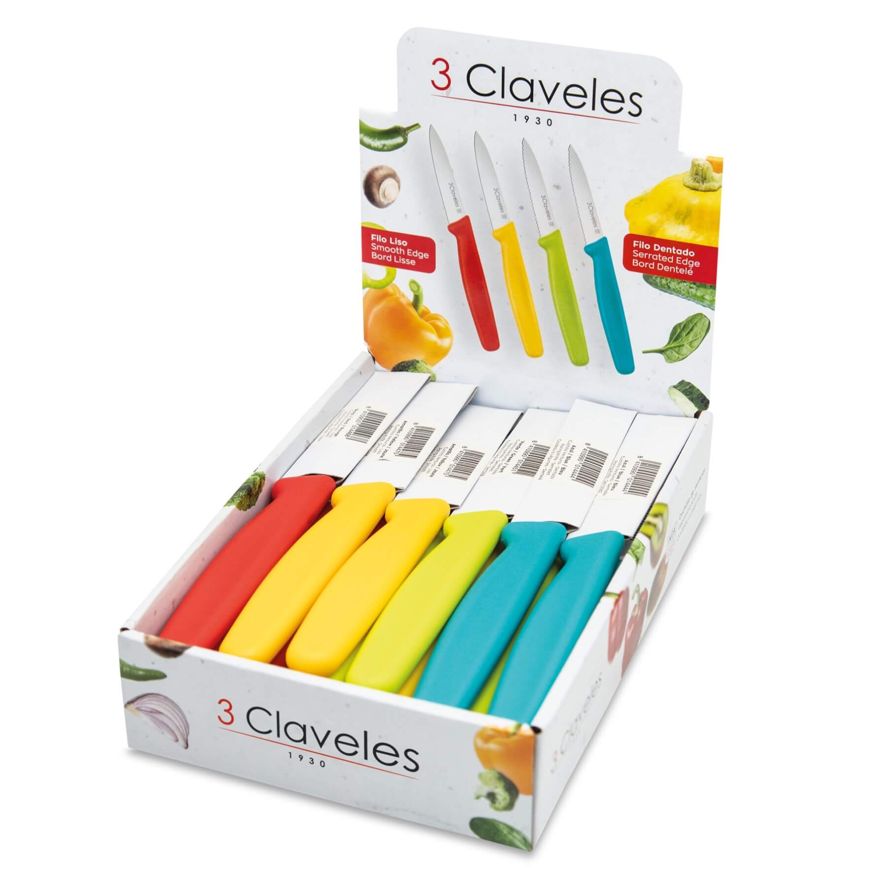 Schachtel mit 24 farbigen Schälmessern mit glatter oder gezahnter...