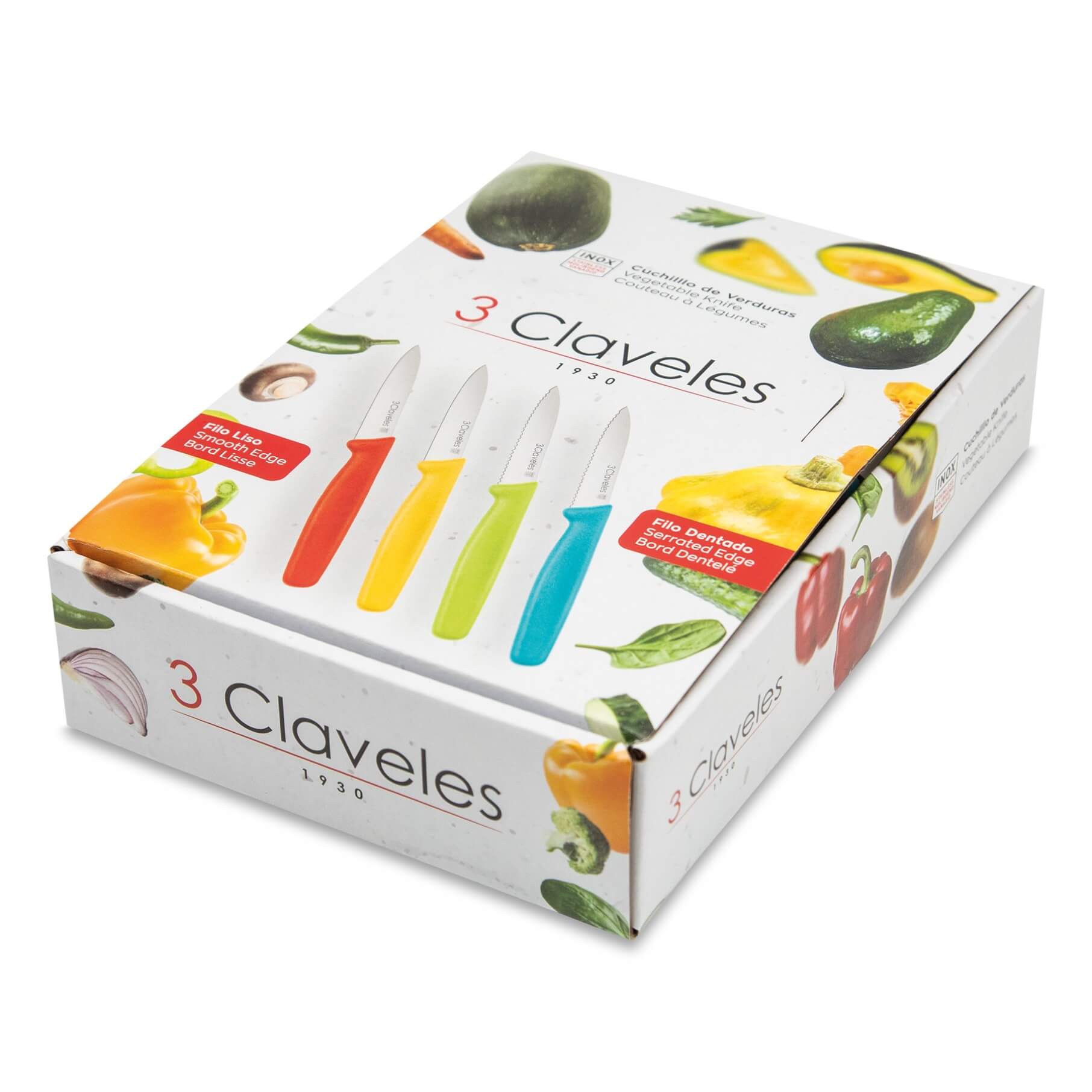 Schachtel mit 24 farbigen Schälmessern mit glatter oder gezahnter Klinge