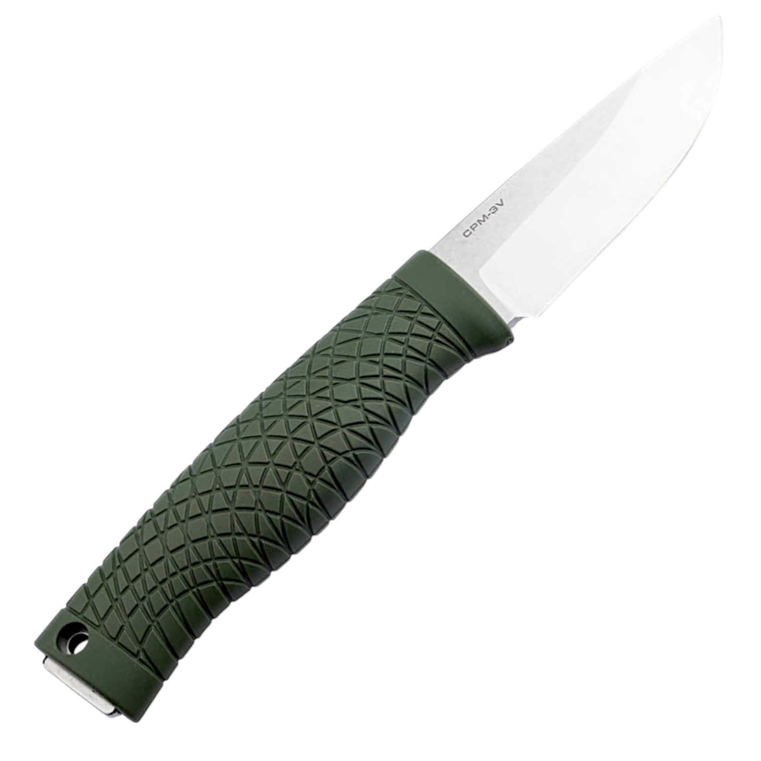 Cuchillo de naturaleza con hoja de acero pulvimetalurgico y de punta descendente