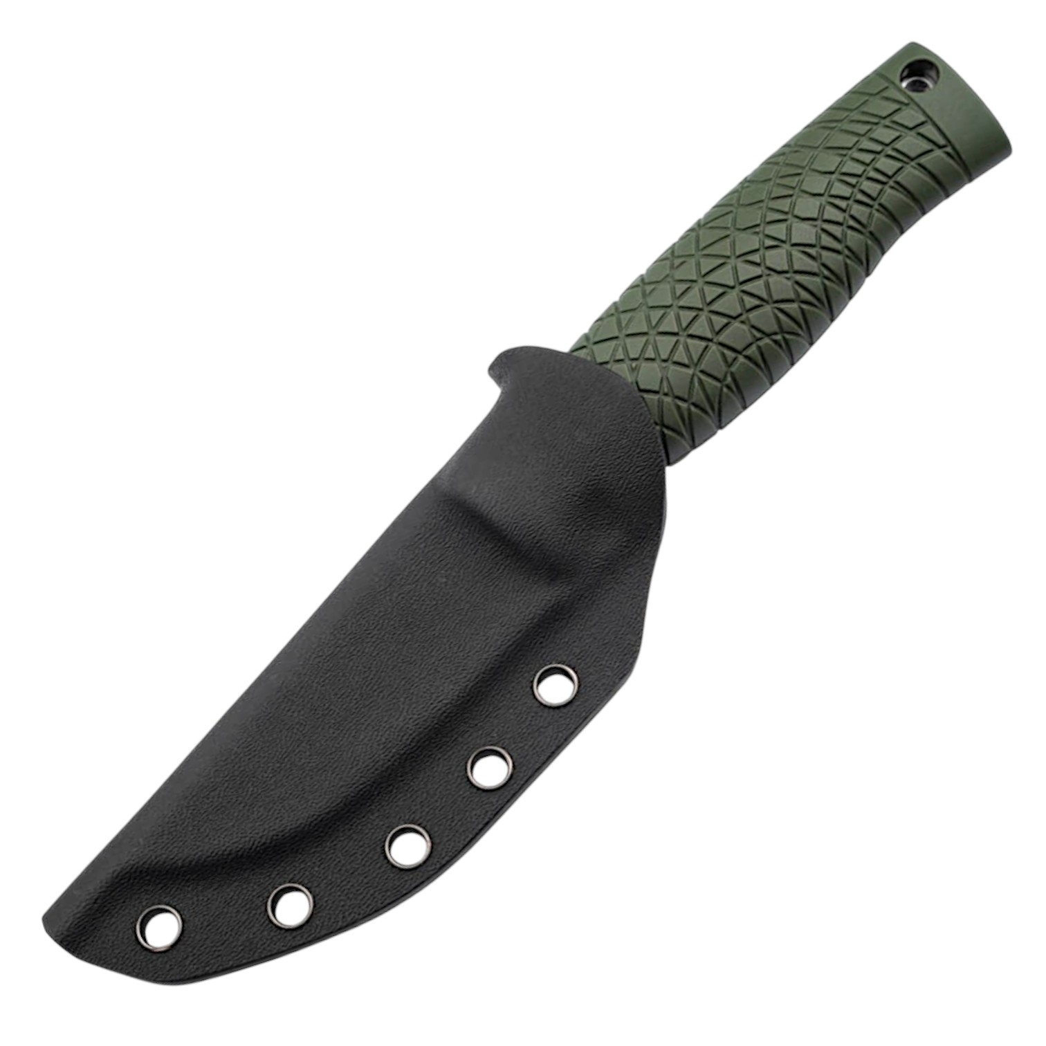 Cuchillo de naturaleza con hoja de acero pulvimetalurgico y de punta descendente