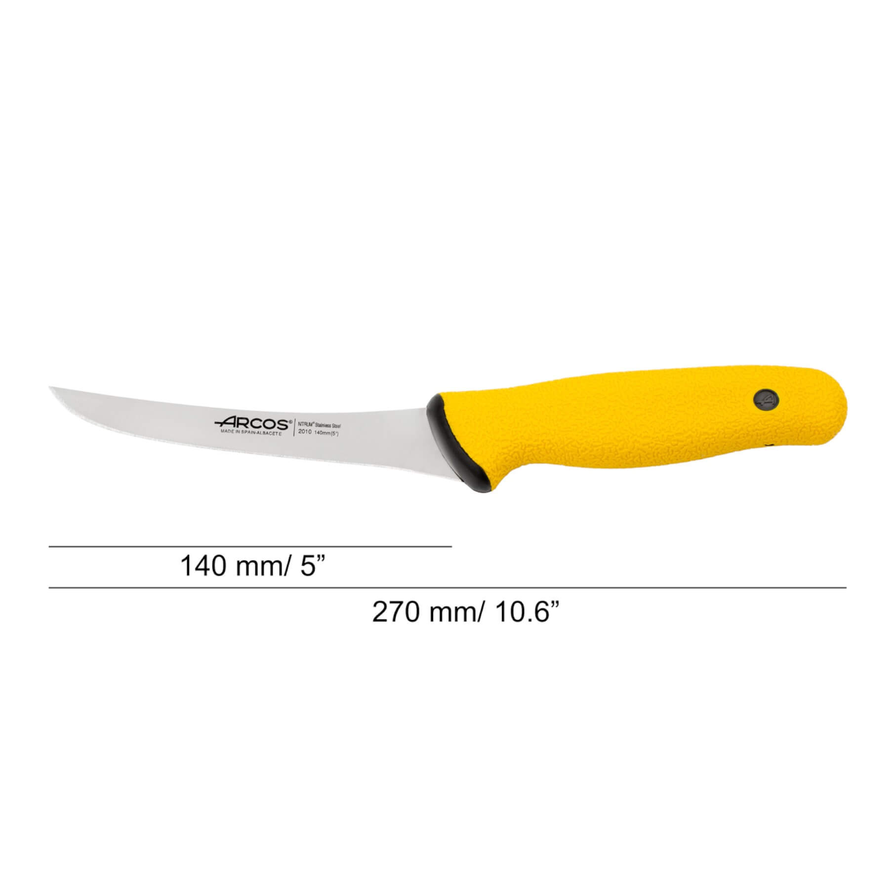 Coltello da disosso rigido curvo Arcos Duo Pro da 140 mm con manico giallo