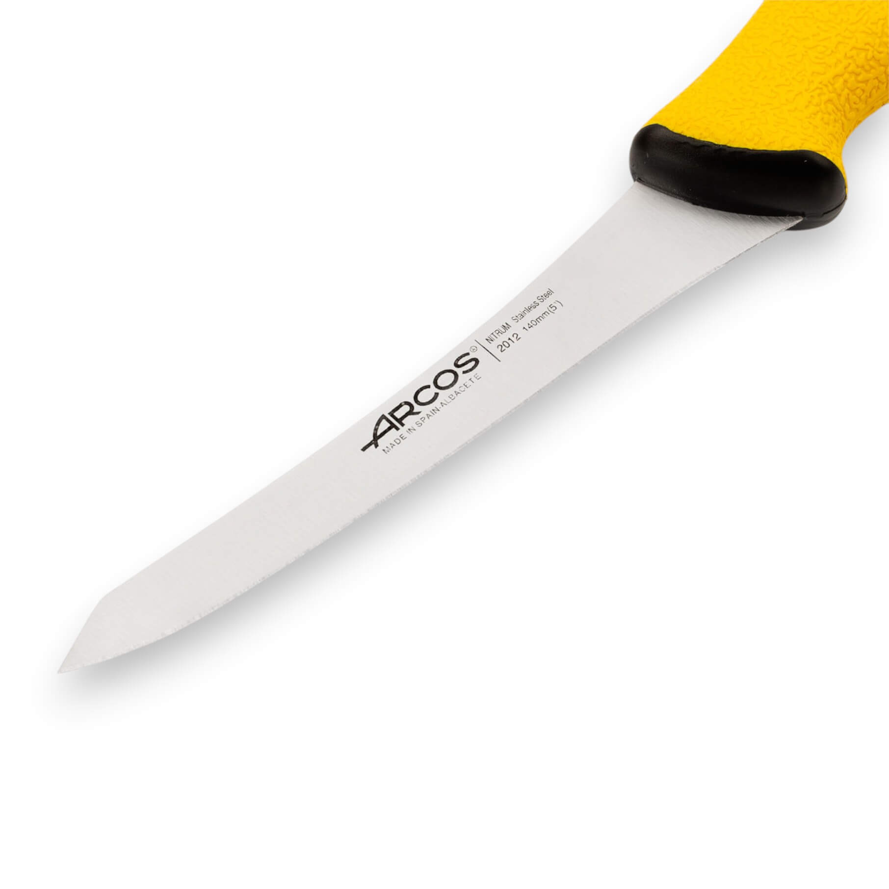 Coltello da disosso rigido curvo Arcos Duo Pro da 140 mm con punta smussata e manico giallo