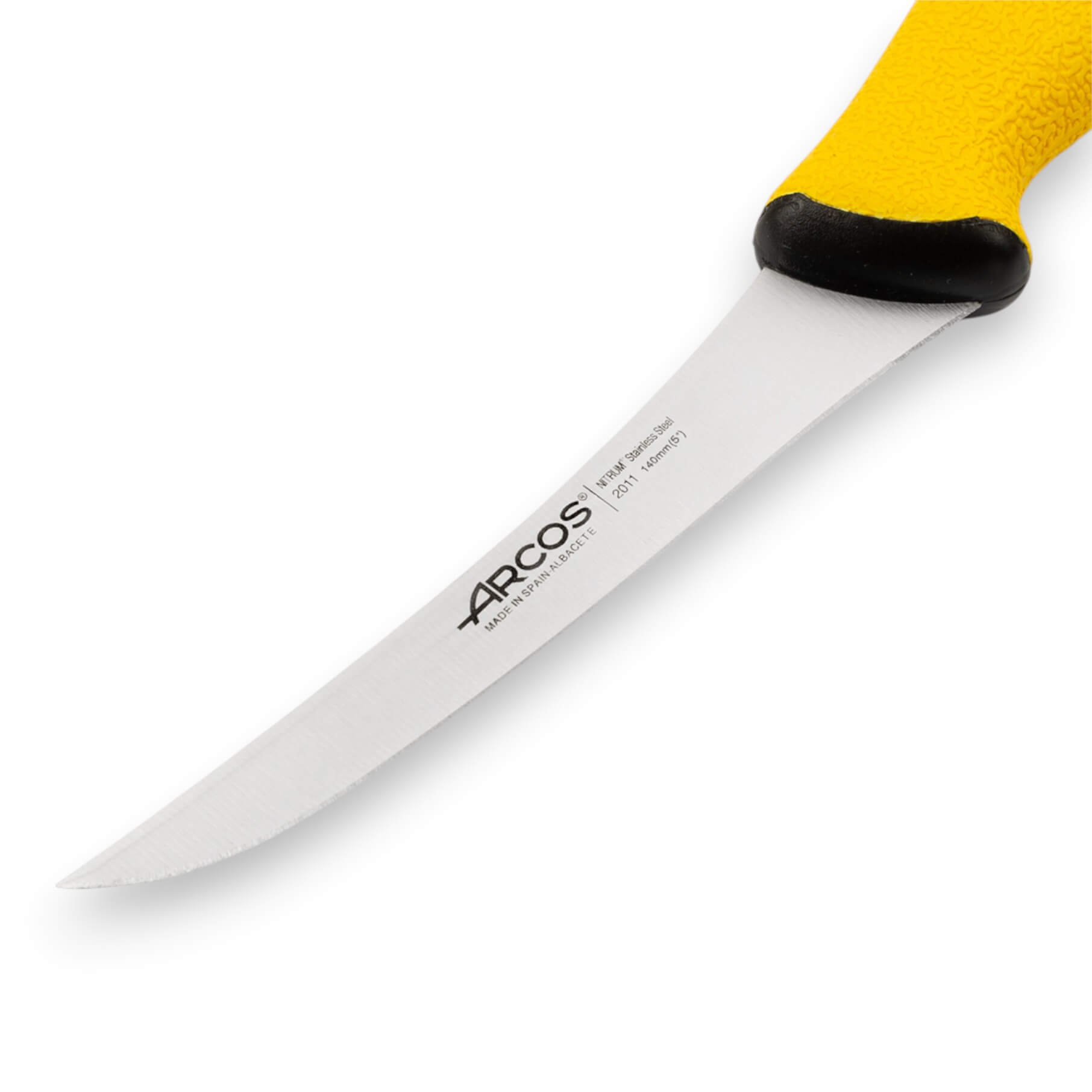 Coltello da disosso semirigido curvo Arcos Duo Pro da 140 mm con manico giallo