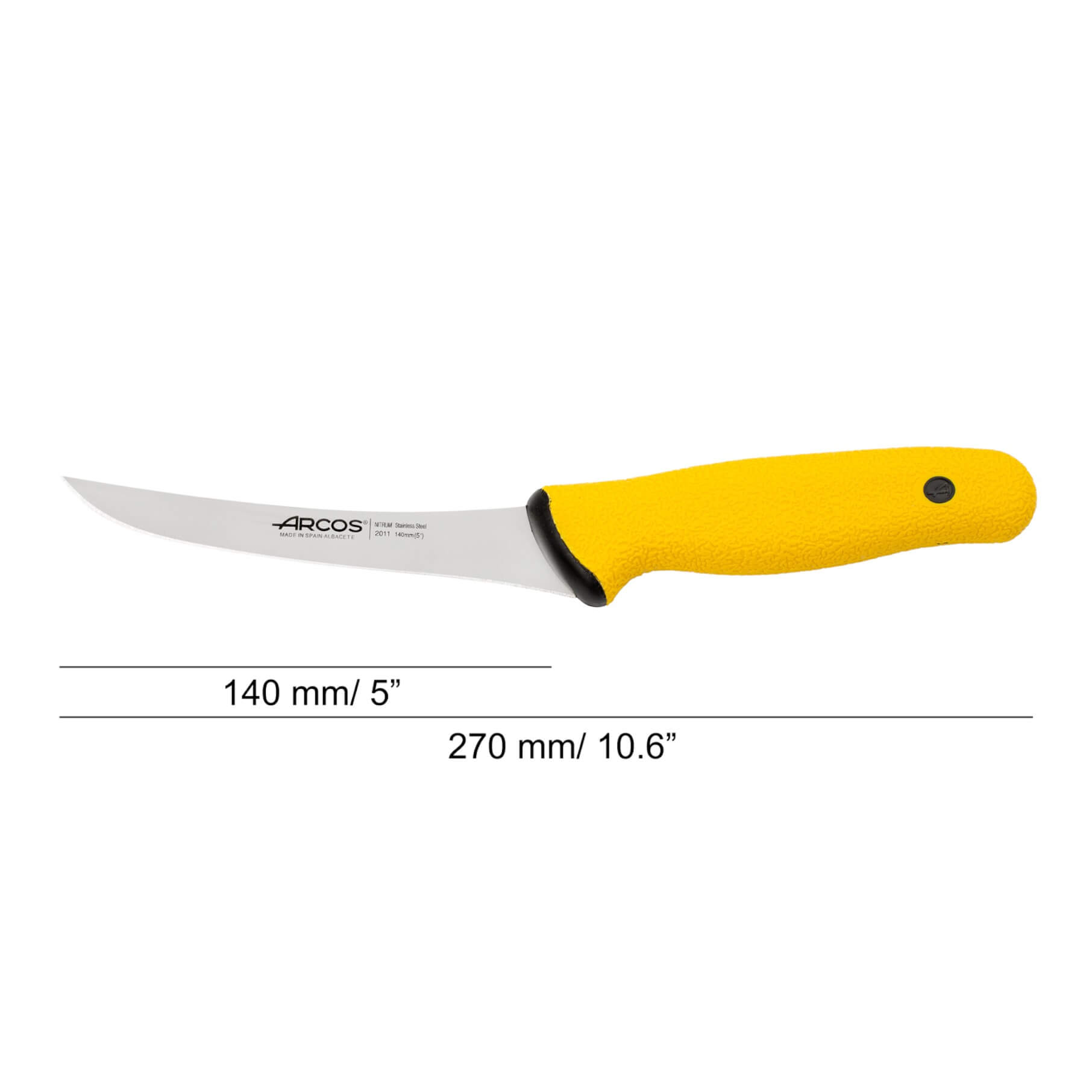 Coltello da disosso semirigido curvo Arcos Duo Pro da 140 mm con manico giallo