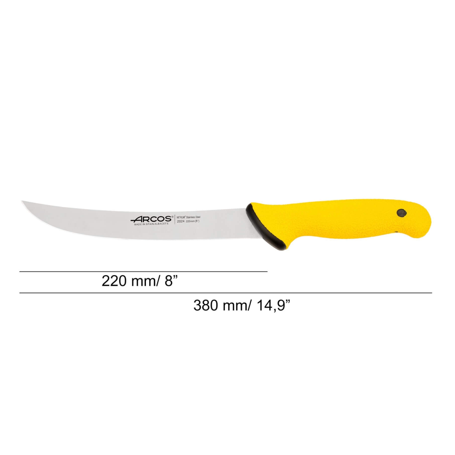 Coltello da macellaio curvo Arcos Duo Pro da 220 mm con manico giallo
