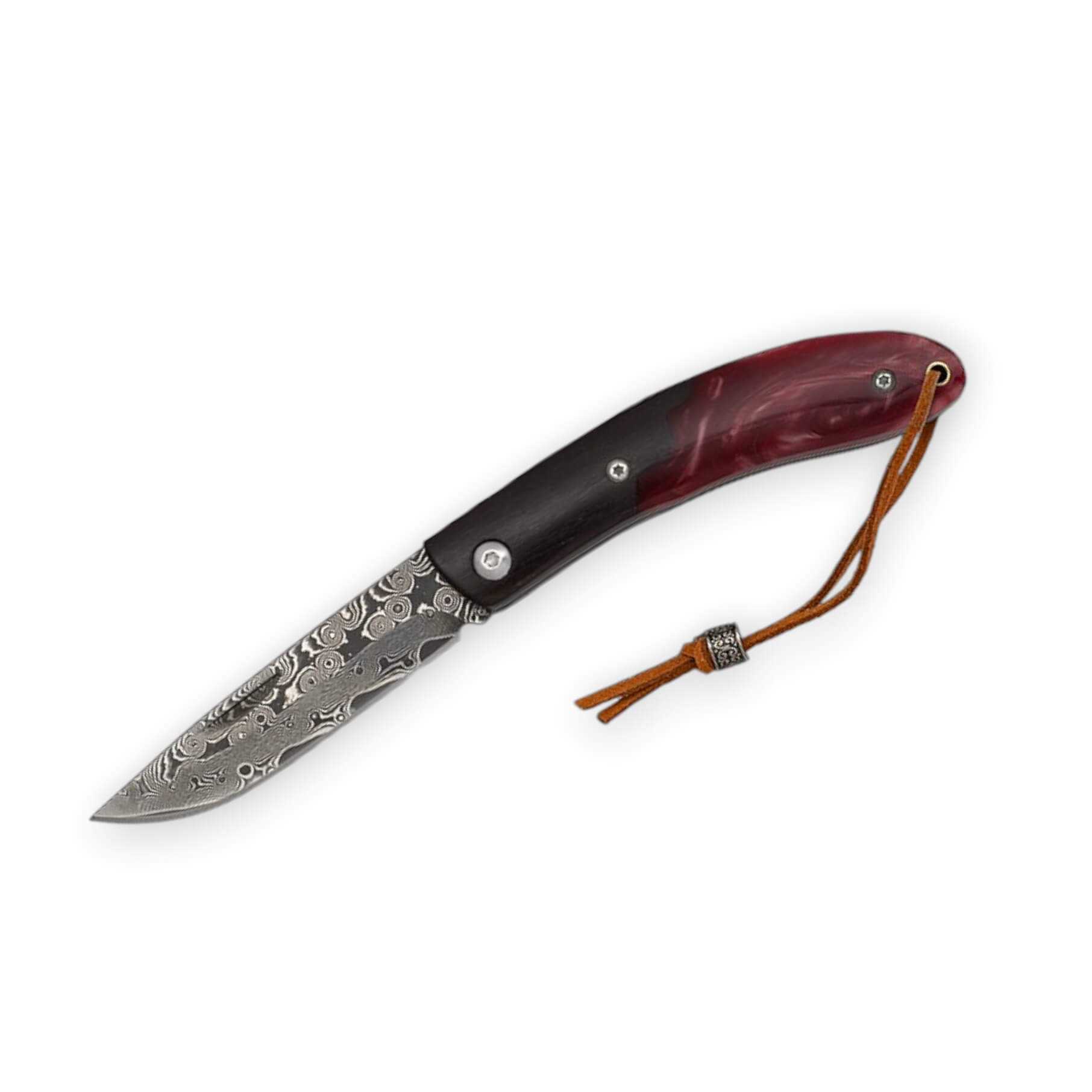 Navaja de bolsillo con hoja damasco de 7.3 cm y mango de ébano y ...