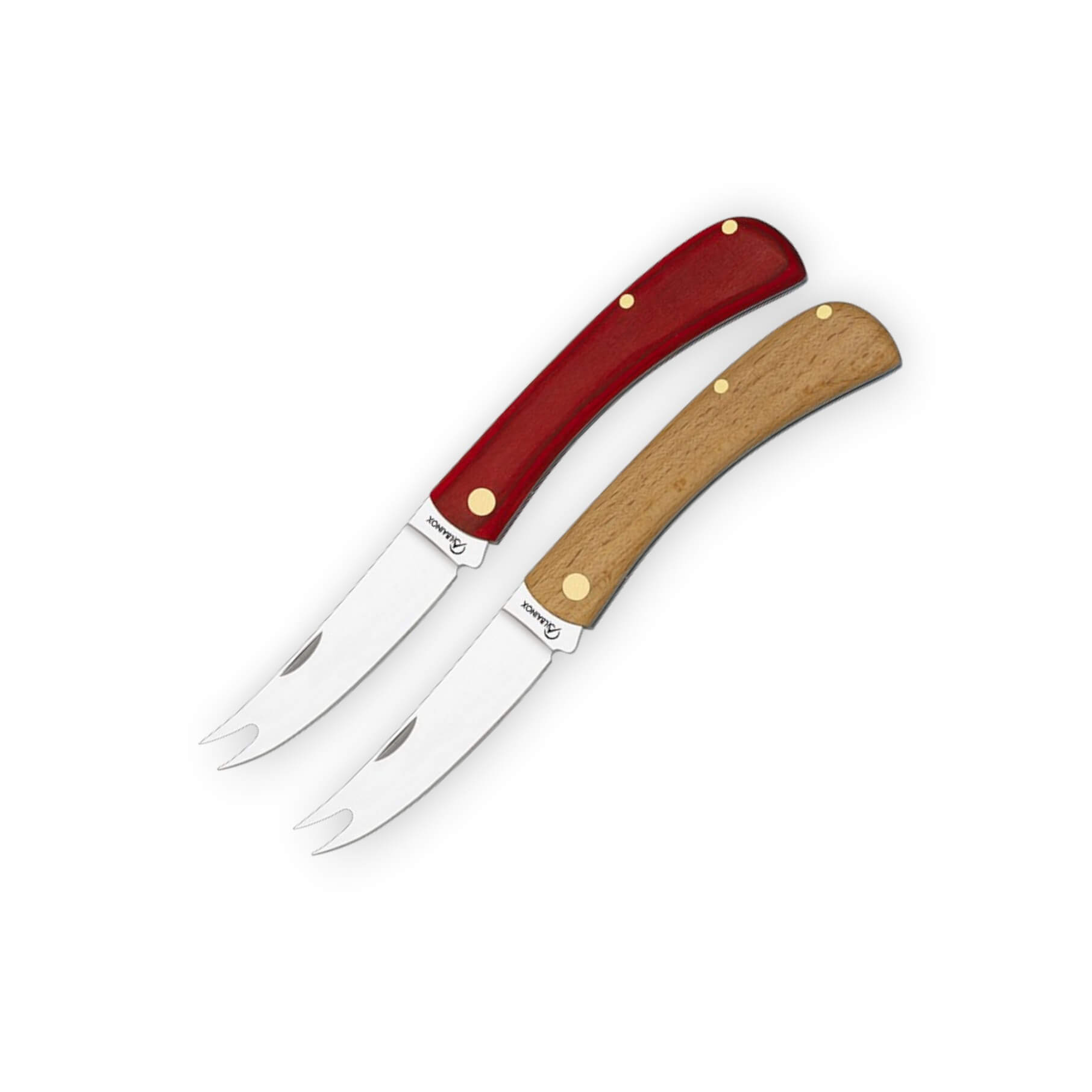 Set de 6 navajas queseras de dos colores con hoja de 7 cm