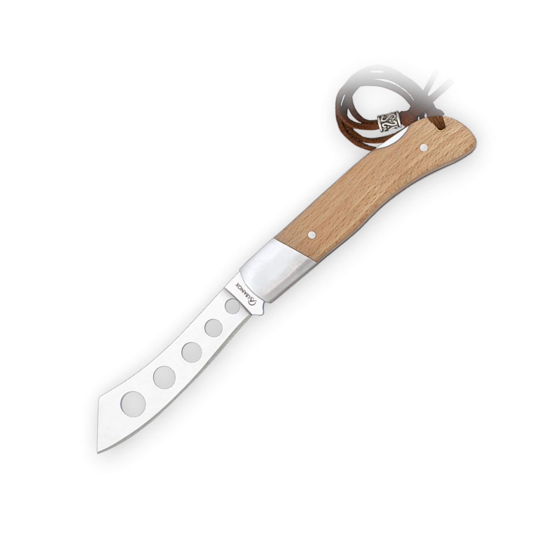 Navaja quesera con hoja calada de 9 cm y mango de madera