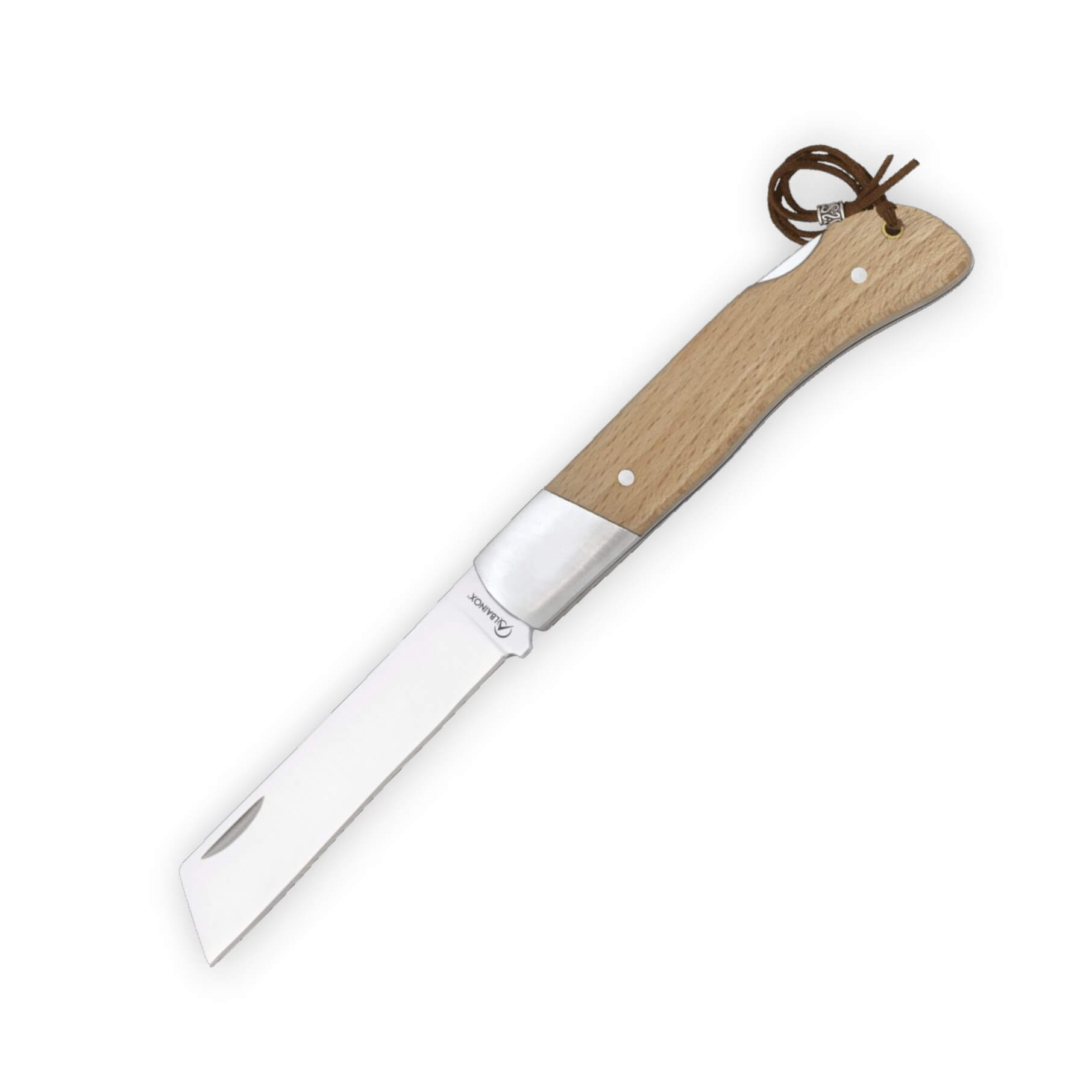 Navaja punta cortada de 8.6 cm con mango de madera y virola de ac...