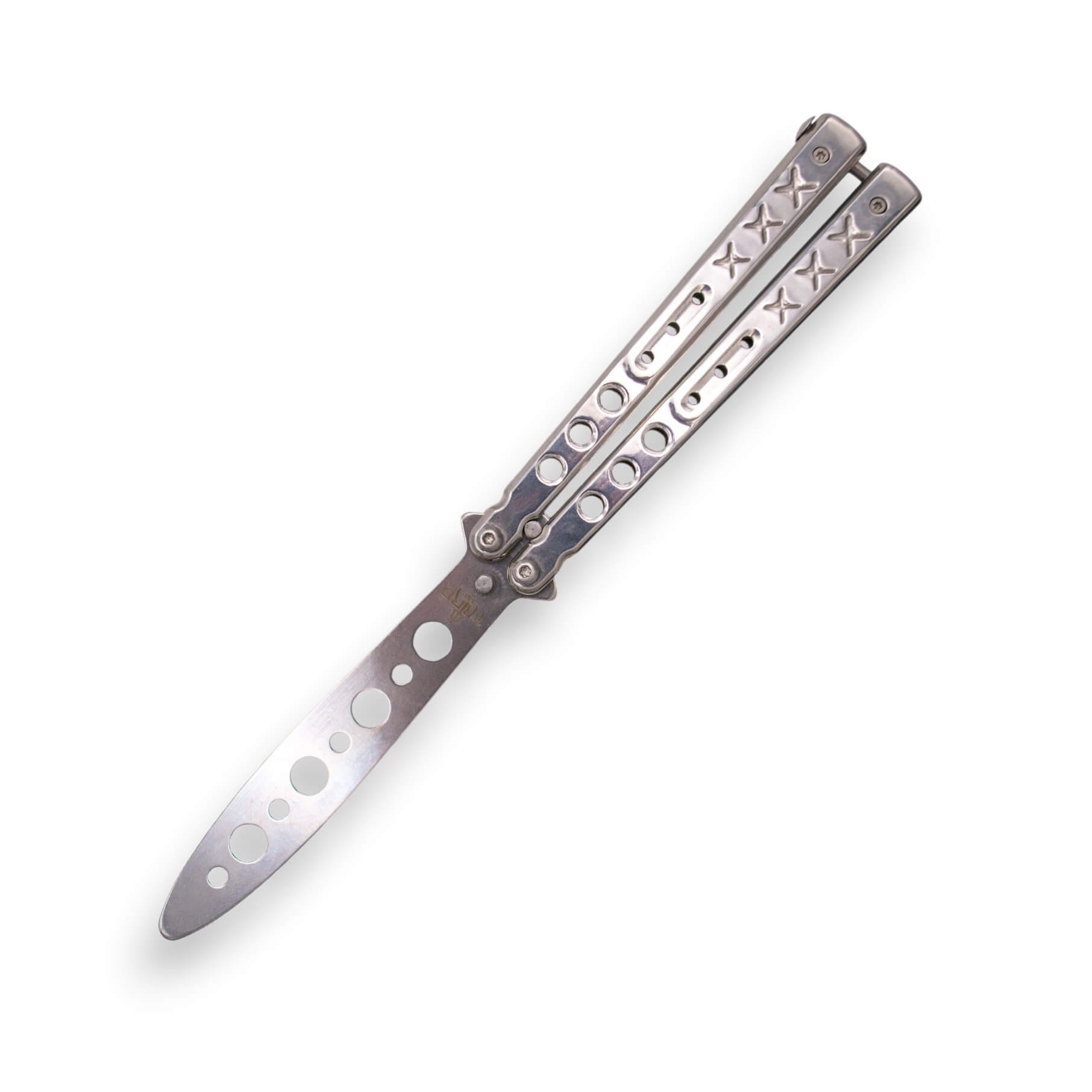Navaja mariposa sin filo con agujeros y mango de acero acabado br...