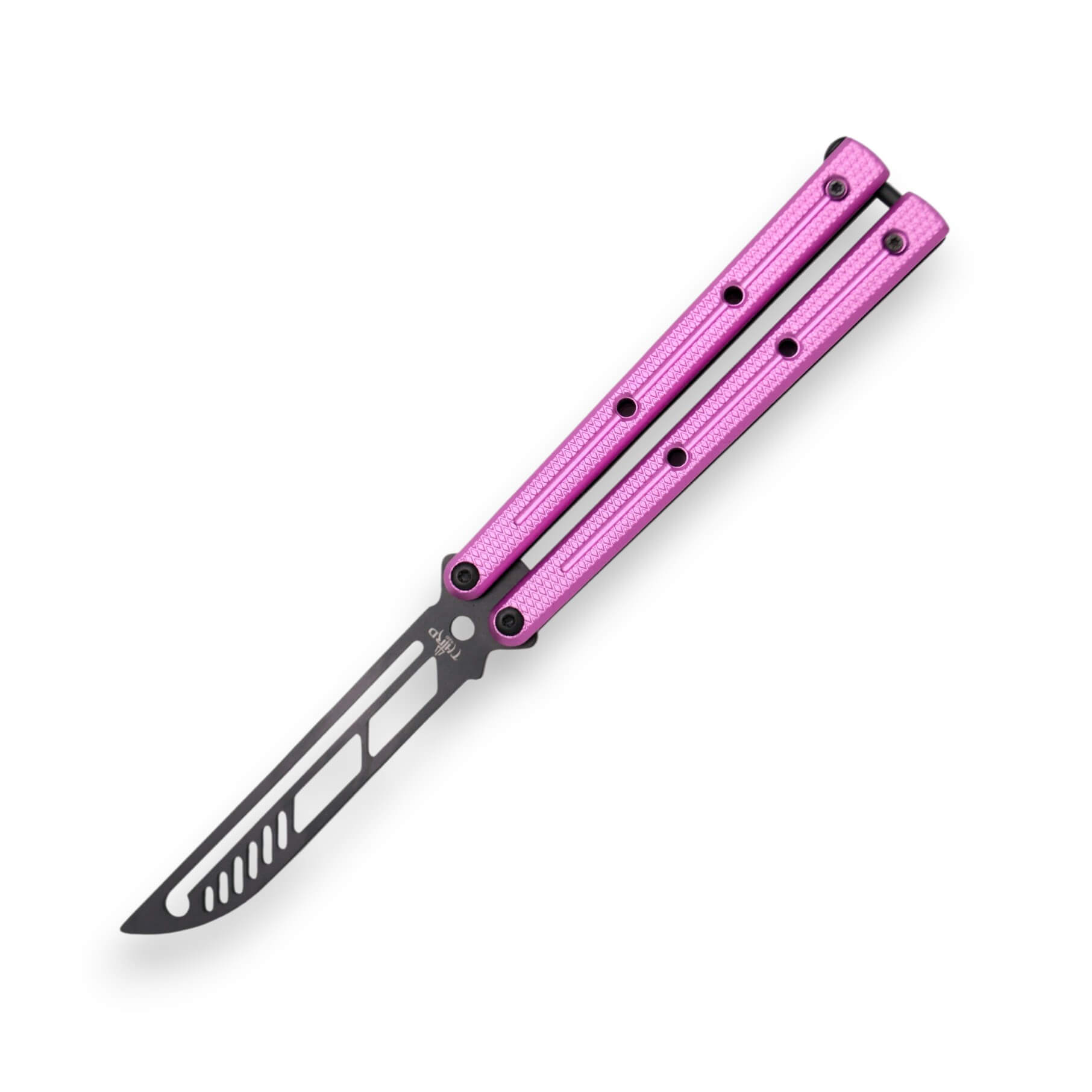 Navaja mariposa sin filo con hoja negra de acero con agujeros y m...