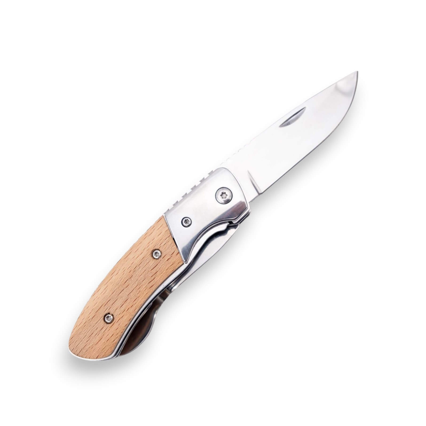 Navaja multiusos con tenedor y cuchara con mango de madera de hay...