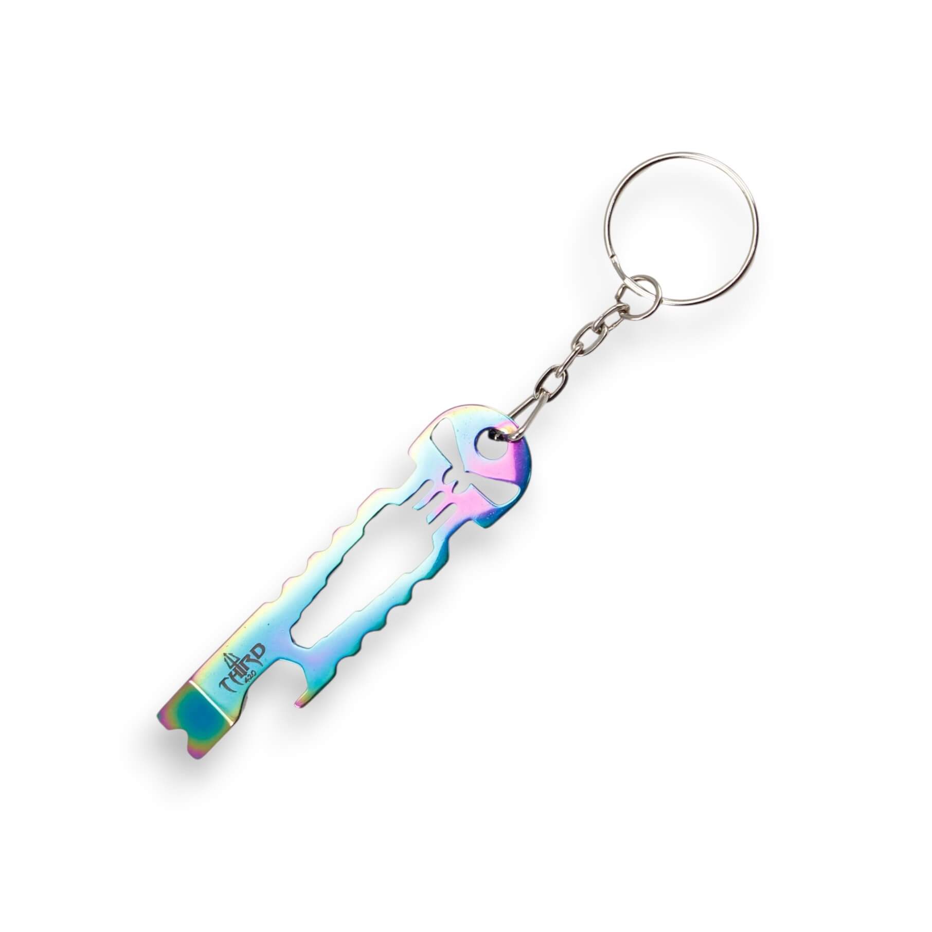Llavero multiusos calavera con acabado rainbow