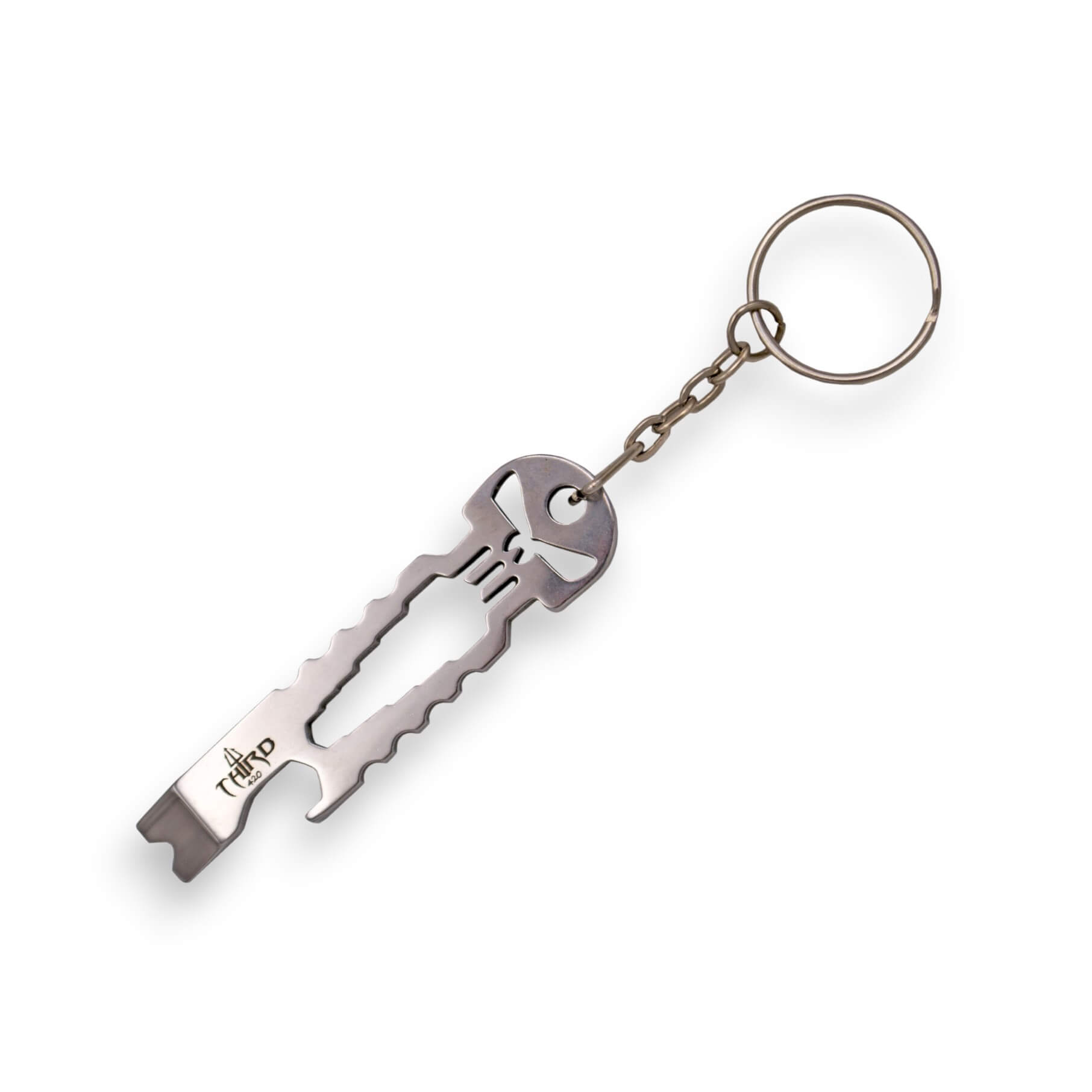 Llavero multiusos calavera con acabado cromado