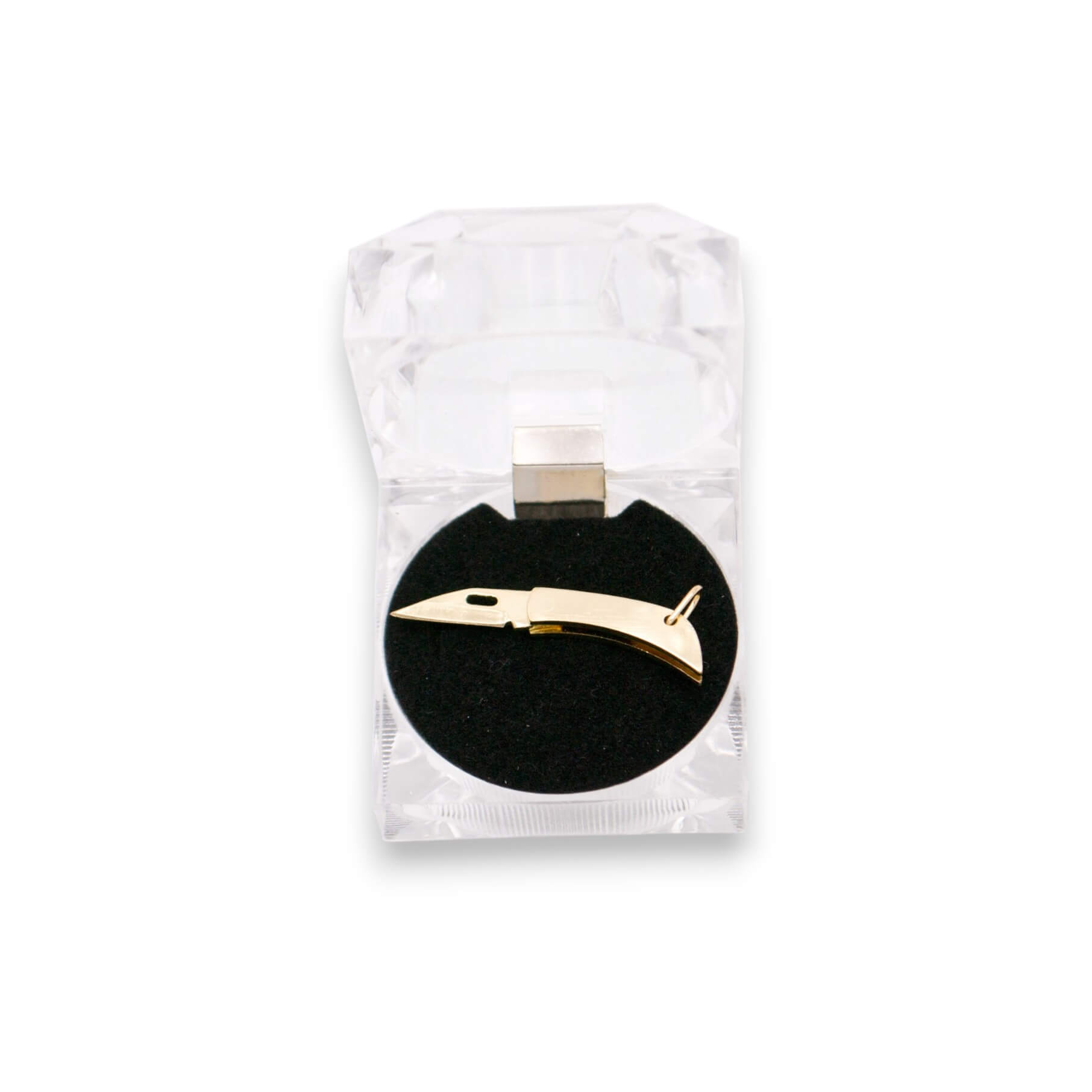 Navaja miniatura con hoja de 1.67 cm y mango de acero pulido bañado en titanio dorado