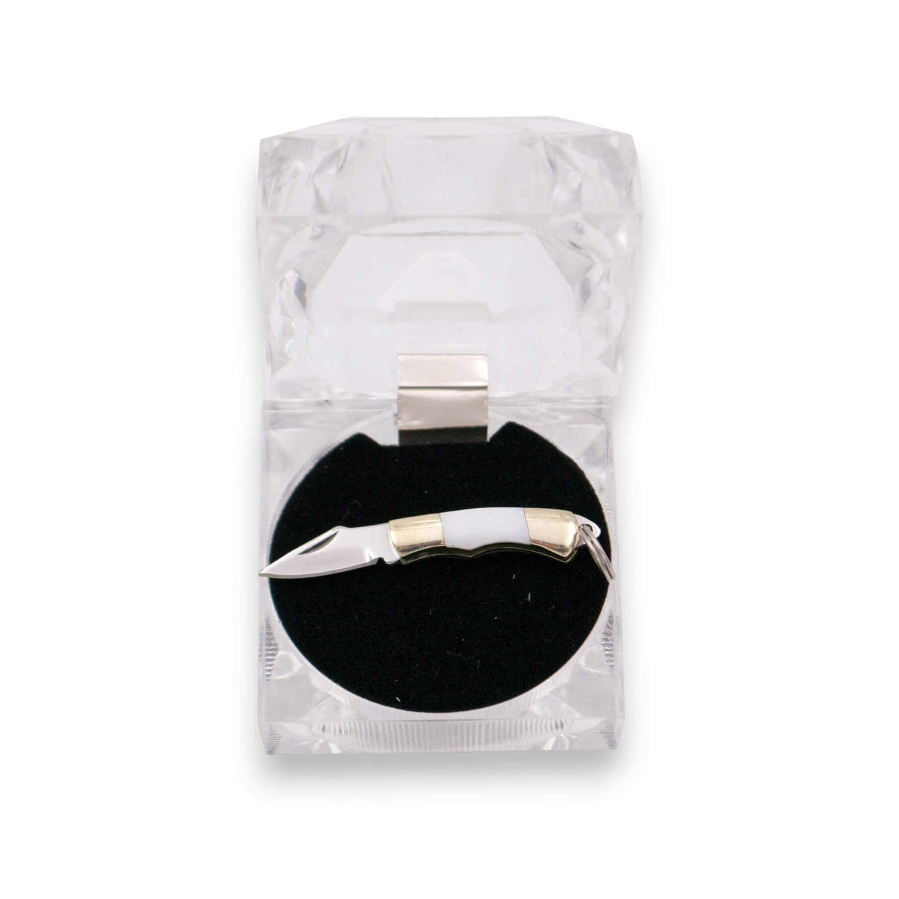 Navaja miniatura con hoja de 1.7 cm y mango con virolas de alpaca e inserción de abulón