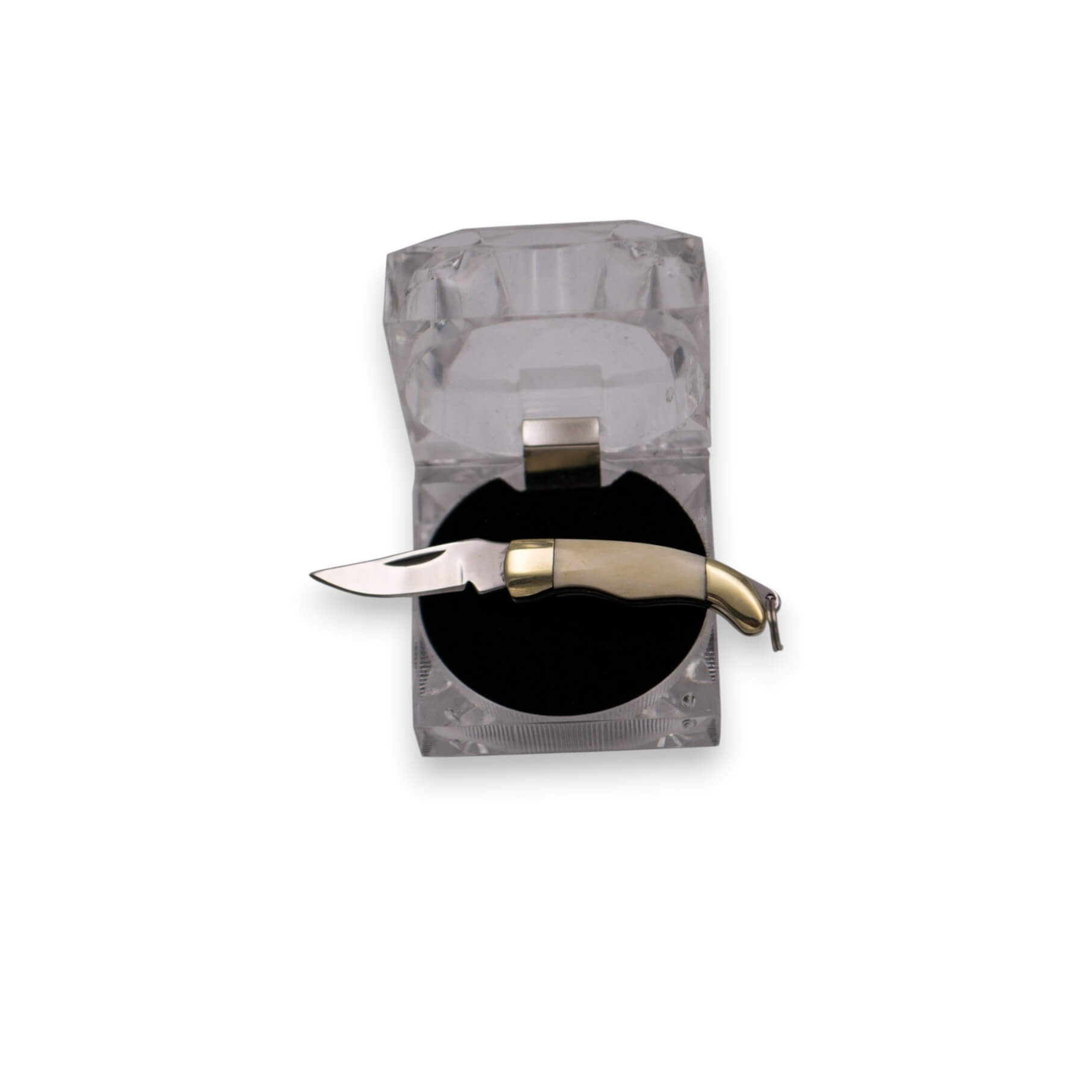 Navaja miniatura con hoja de 2.97 cm y mango con virolas de alpaca e inserción de hueso pulido