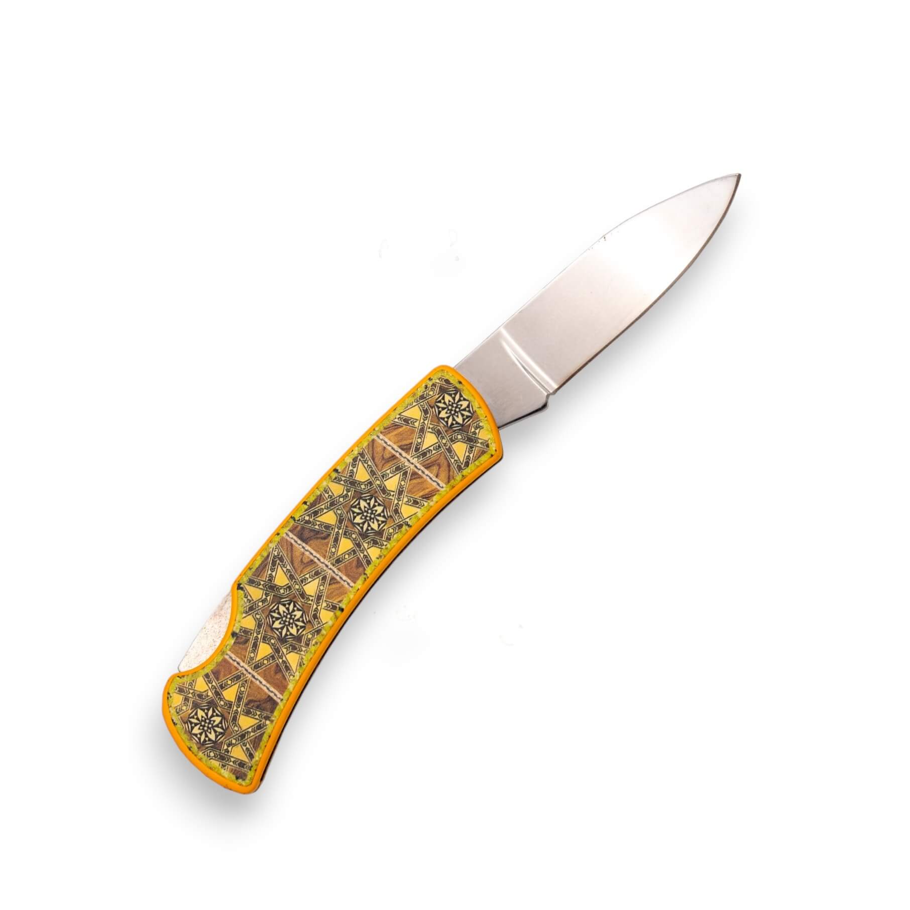 Navaja de bolsillo con mango de aluminio con impresión 3D Taracea amarilla y hoja de 7 cm con lockback