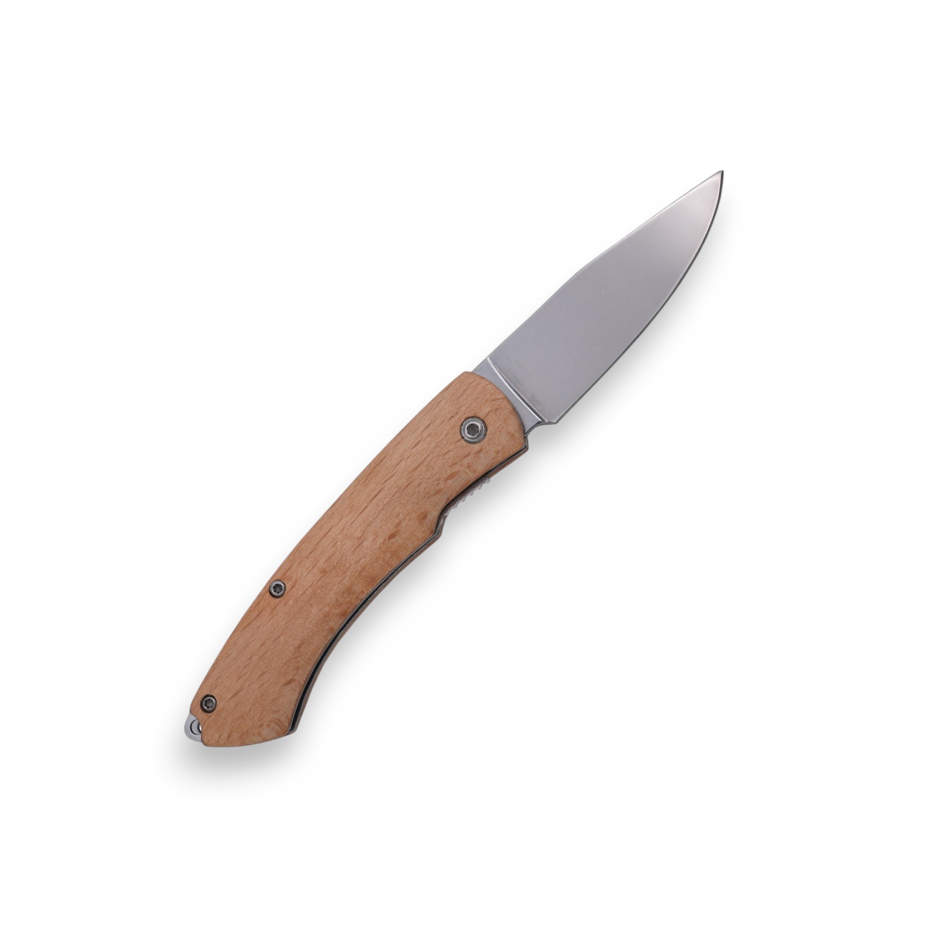 Navaja de bolsillo con mango de madera de haya y hoja de 7 cm con acabado brillo espejo y bloqueo