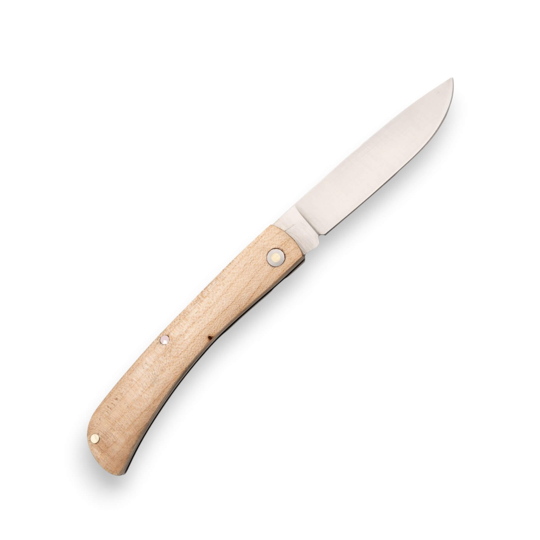 Navaja de bolsillo con mango de madera de arce y hoja de pistón de 6.9 cm con acabado satinado