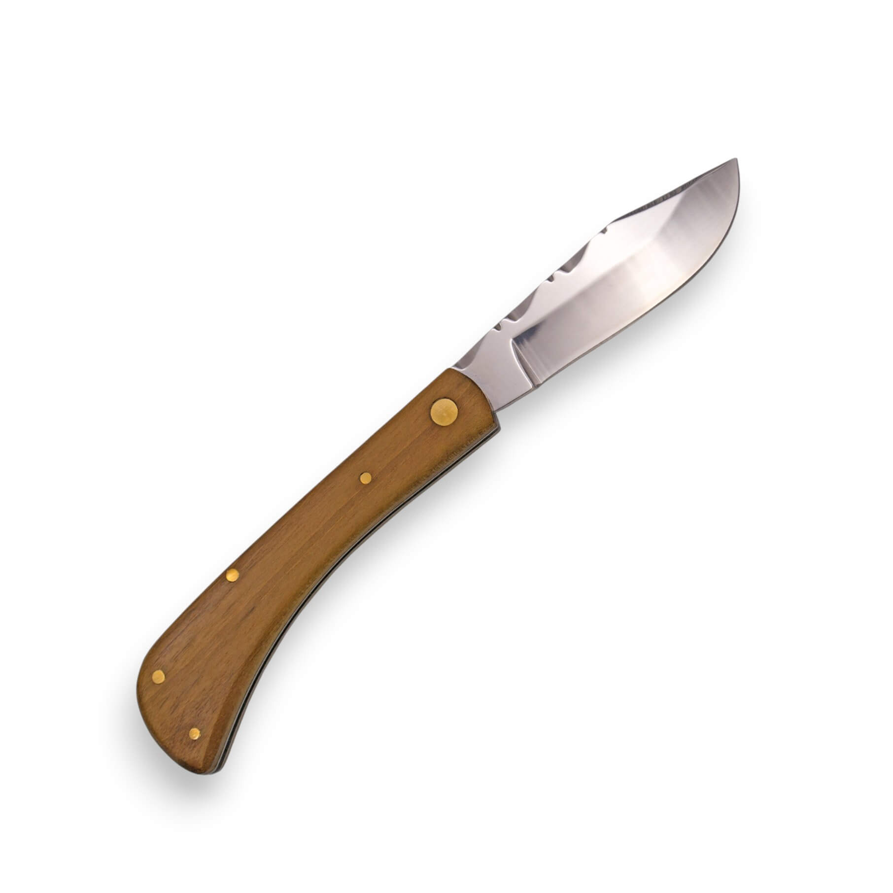 Navaja de bolsillo con mango de madera africana y hoja de pistón de 7.5 cm con acabado brillo