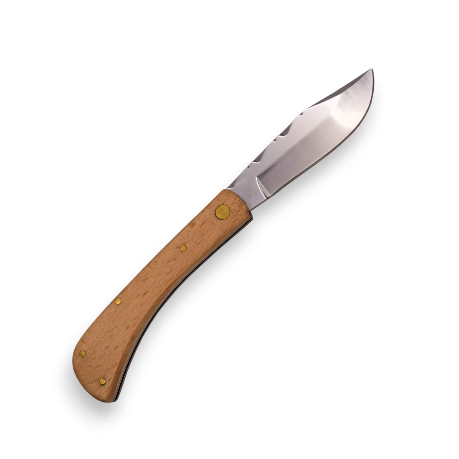 Navaja de bolsillo con mango de madera de haya y hoja de pistón de 7.5 cm con acabado brillo