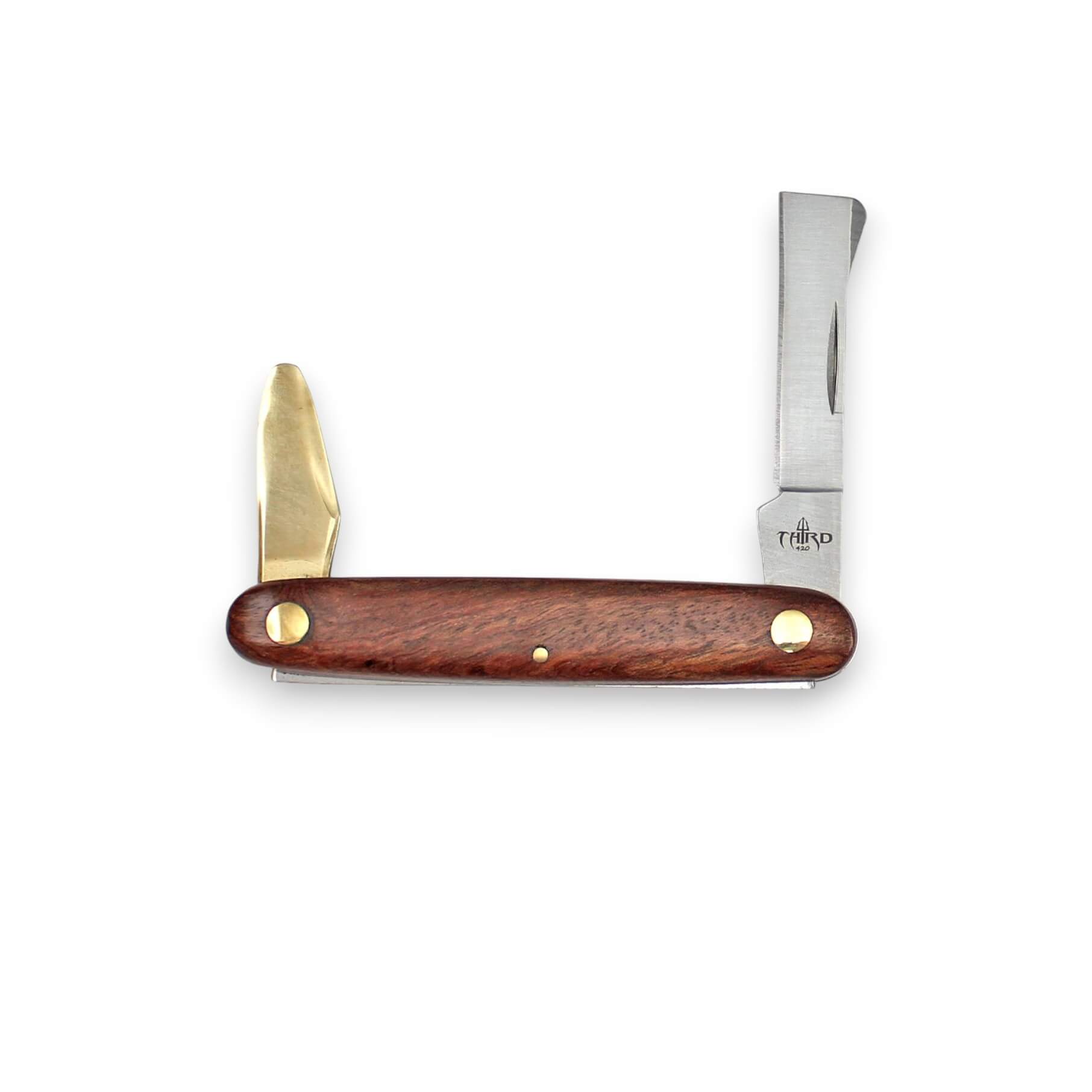 Navaja de injertar con mango de madera Rosewood y hoja de acero inox de 6.2 cm y hoja de latón