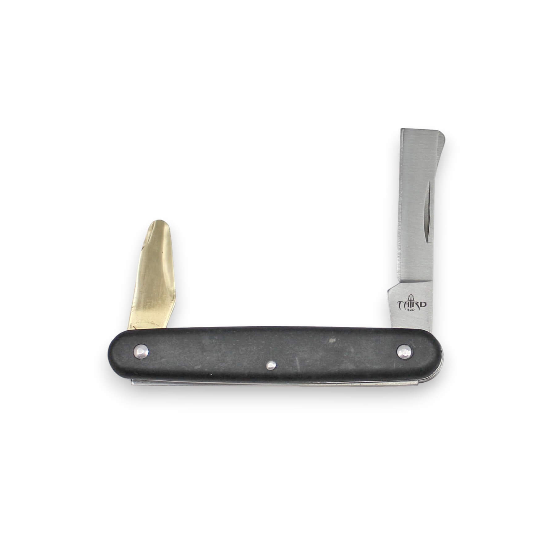 Navaja de injertar con mango de plástico negro y hoja de acero inox de 6.2 cm y hoja de latón