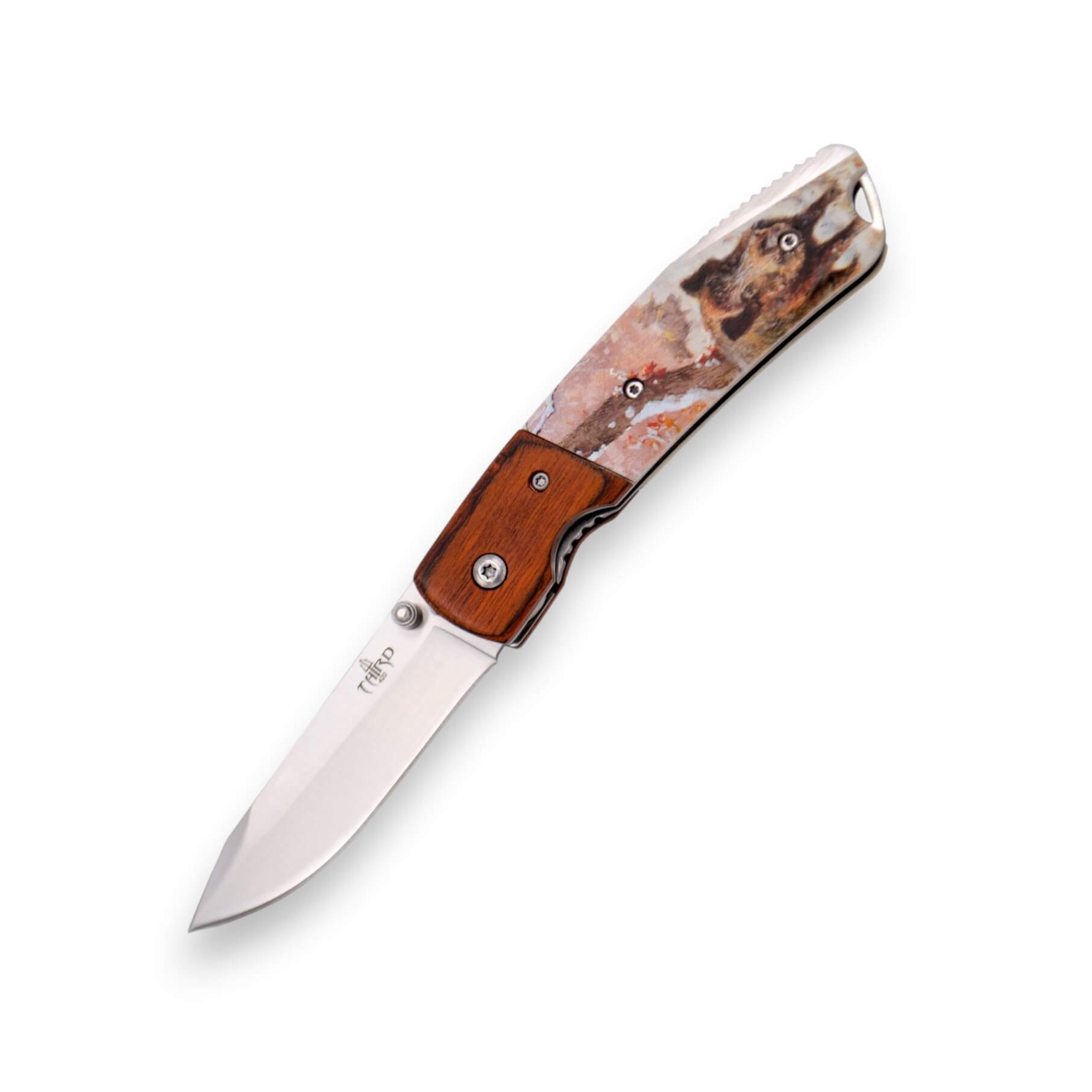 Navaja de bolsillo con mango de ABS con decoración de jabalí en 3...