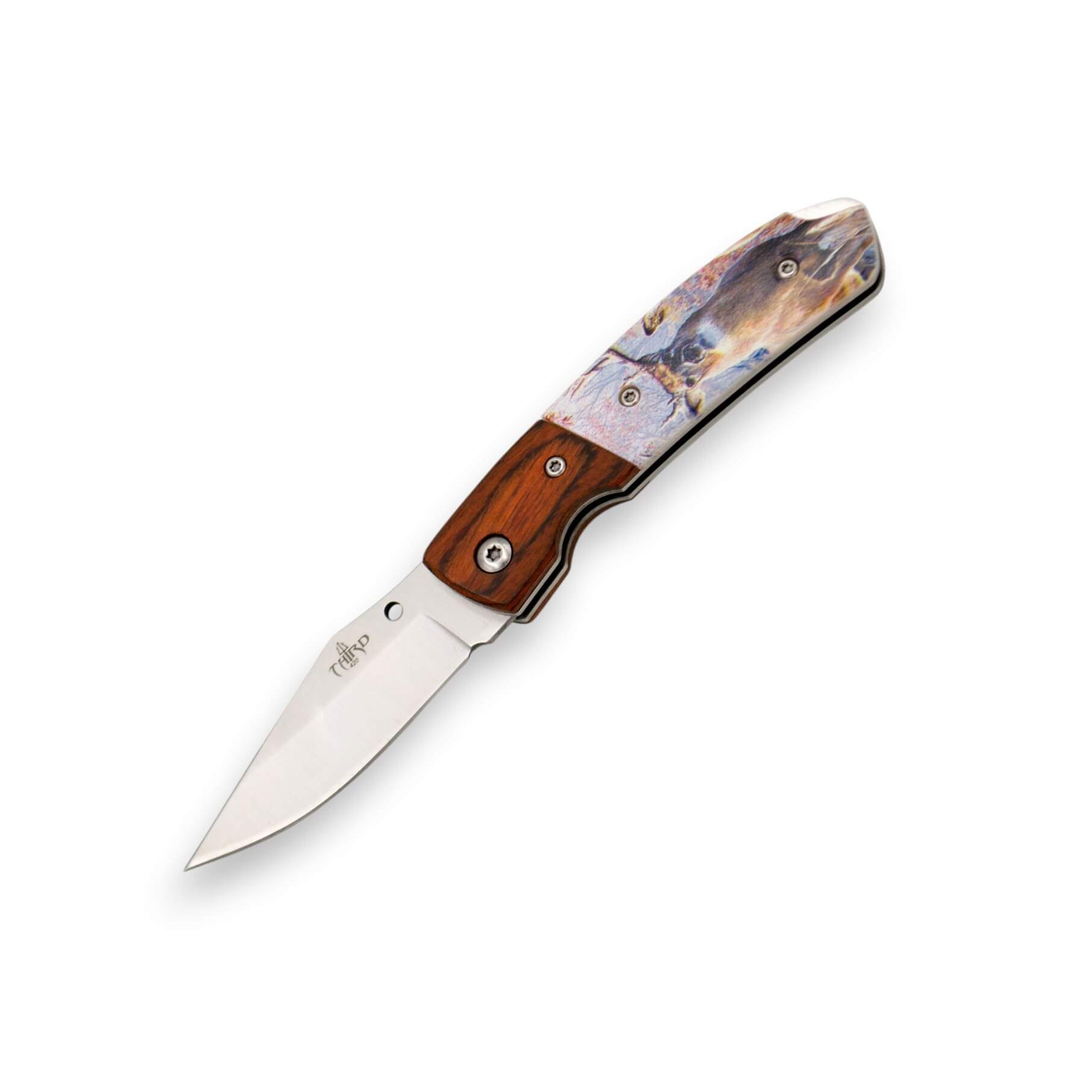 Navaja de bolsillo con mango de ABS blanco con decoración de cier...