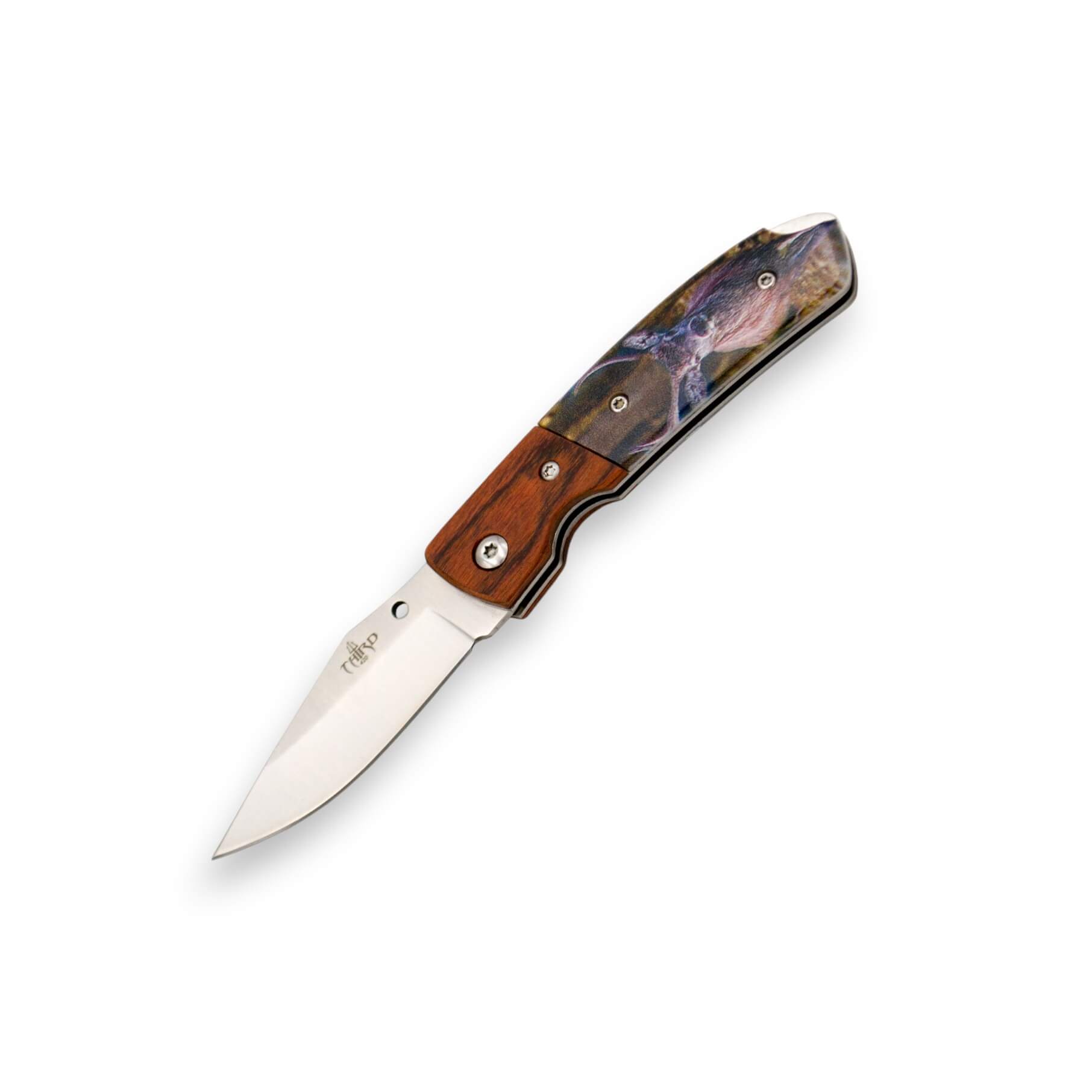 Navaja de bolsillo con mango de ABS con decoración de ciervo en 3...