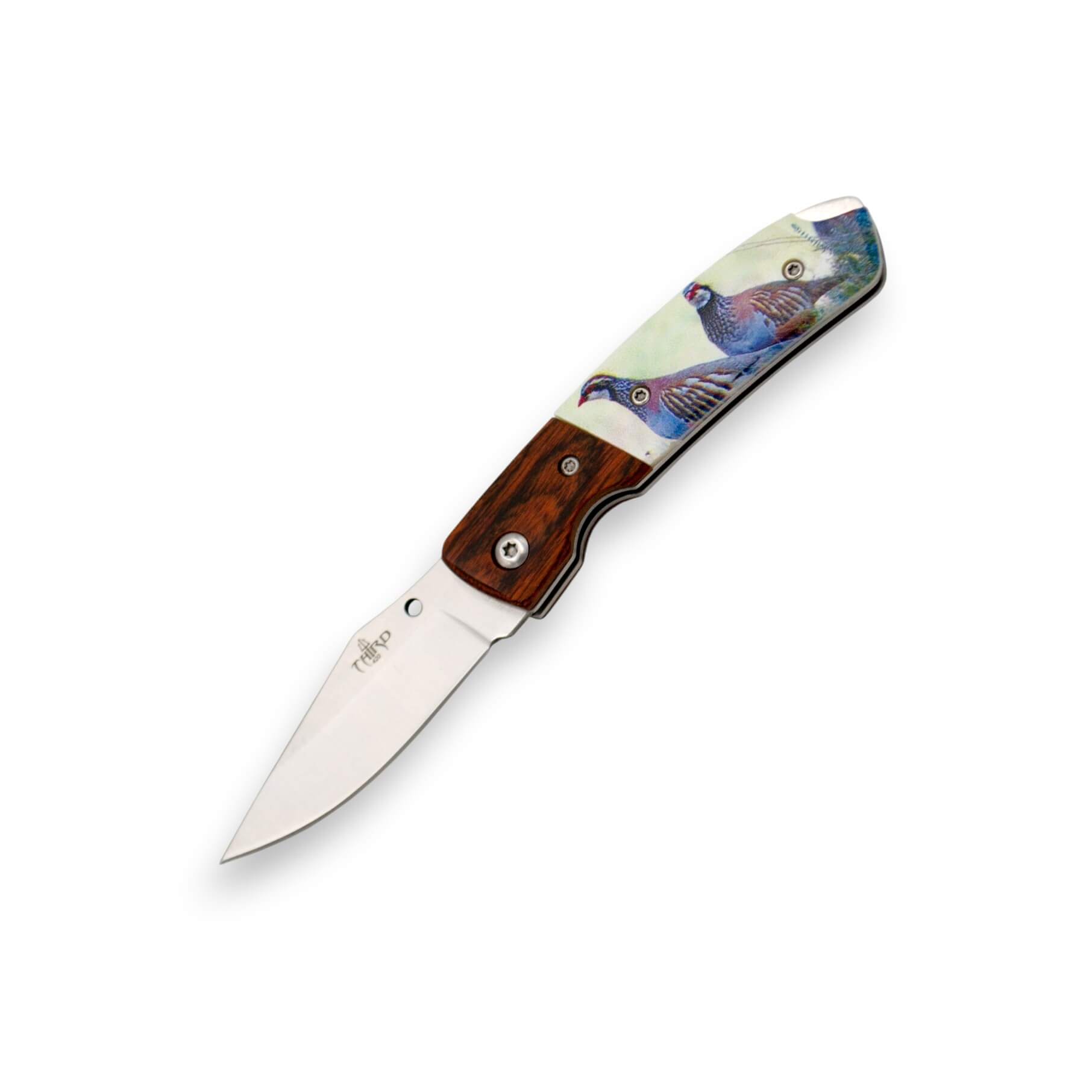 Navaja de bolsillo con mango de ABS con decoración de perdiz en 3...