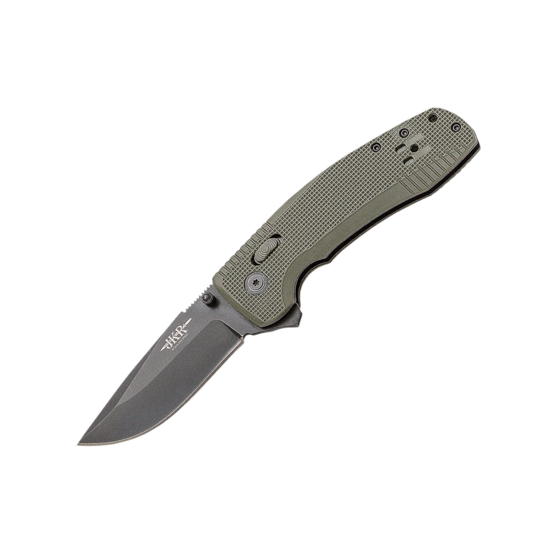 Navaja táctica con mango de fibra y nylon verde con hoja de 8.5 c...