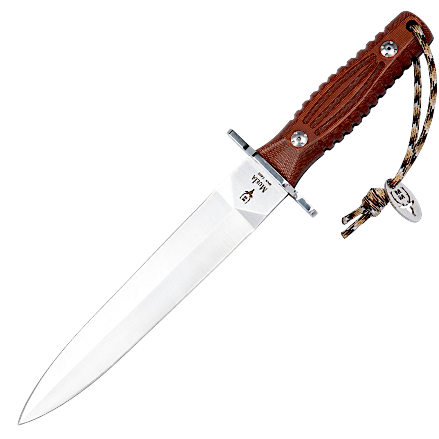Muela tactical dagger in Mova steel with a brown canvas micarta h...