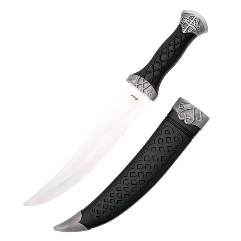 Curved dagger with 22.5 cm blade and black handle with nickel dec...