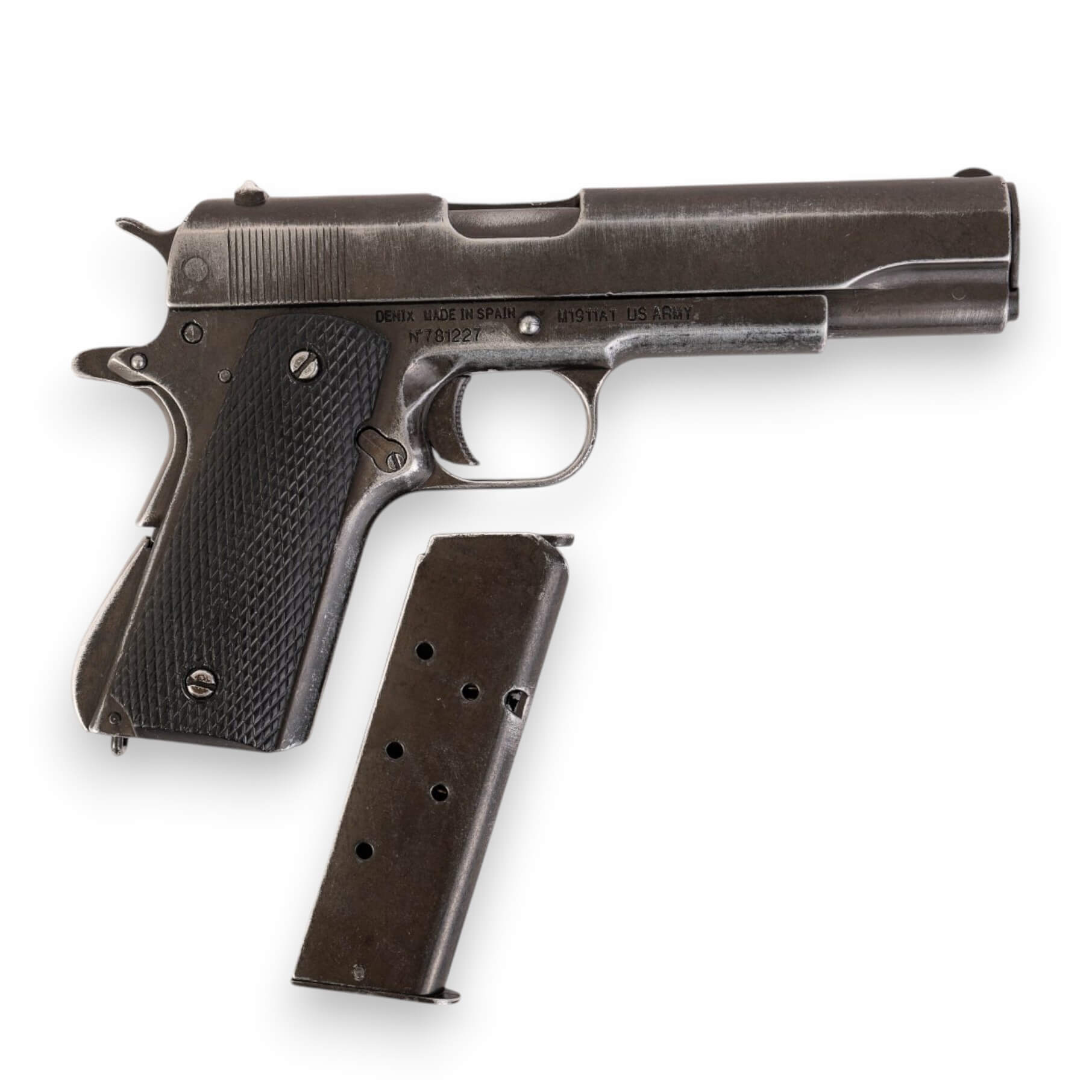Pistola automatica Browning .45 M1911A1, USA 1911 (1ª y 2ª GM) de metal con cachas de plástico negro