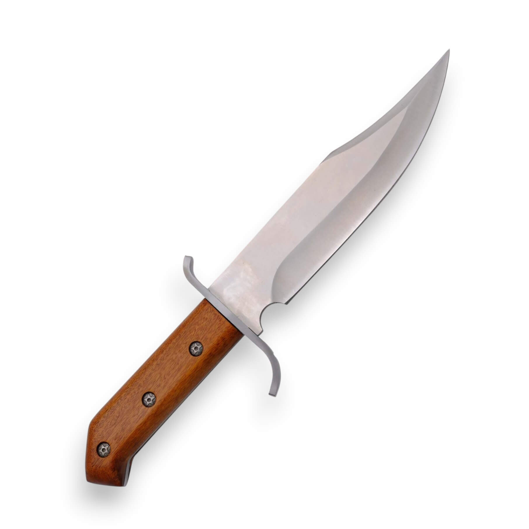 Bowie-Messer mit 20 cm langer, satinierter Klinge und Rosenholzgriff mit Scheide