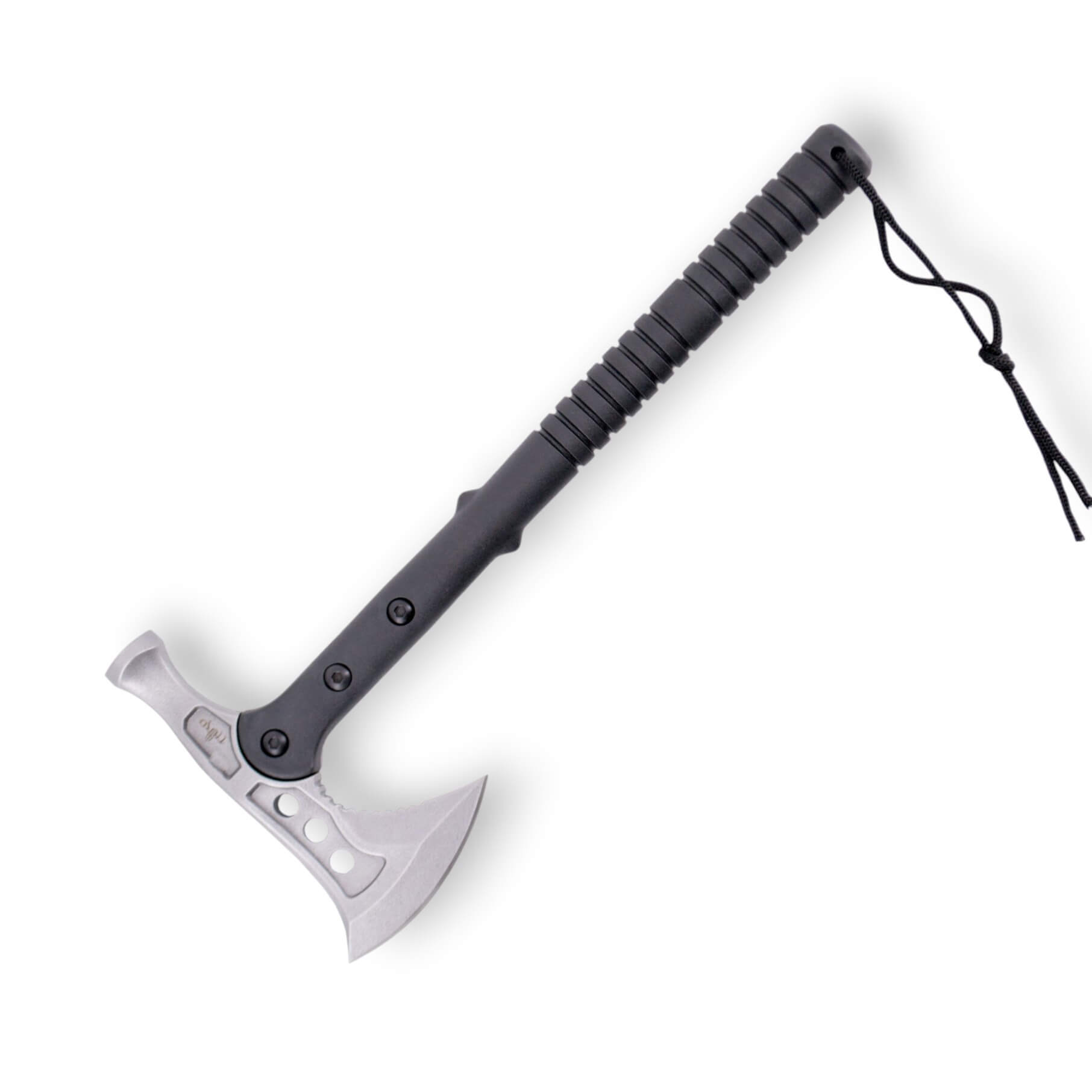 Taktische Axt mit stonewashed grauer Klinge und schwarzem Nylongr...