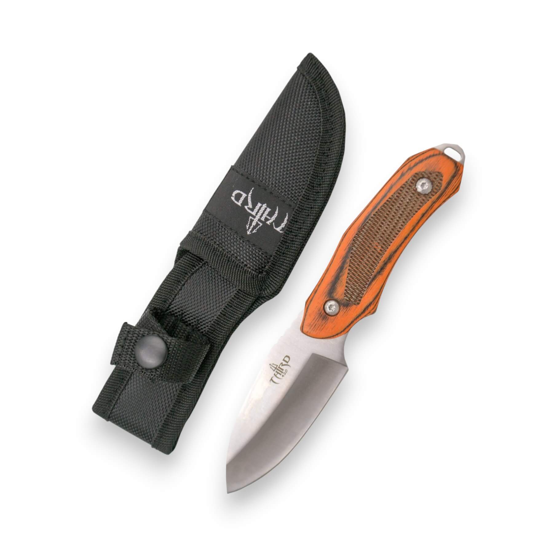 Jagdmesser mit einer 8,3 cm langen Klinge und einem Griff aus rotem Pakkaholz