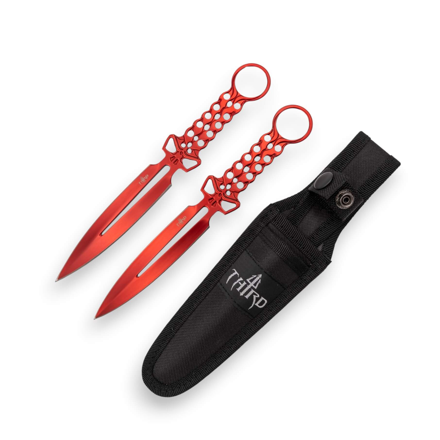 Set di 2 coltelli da lancio a forma di teschio con rivestimento g...