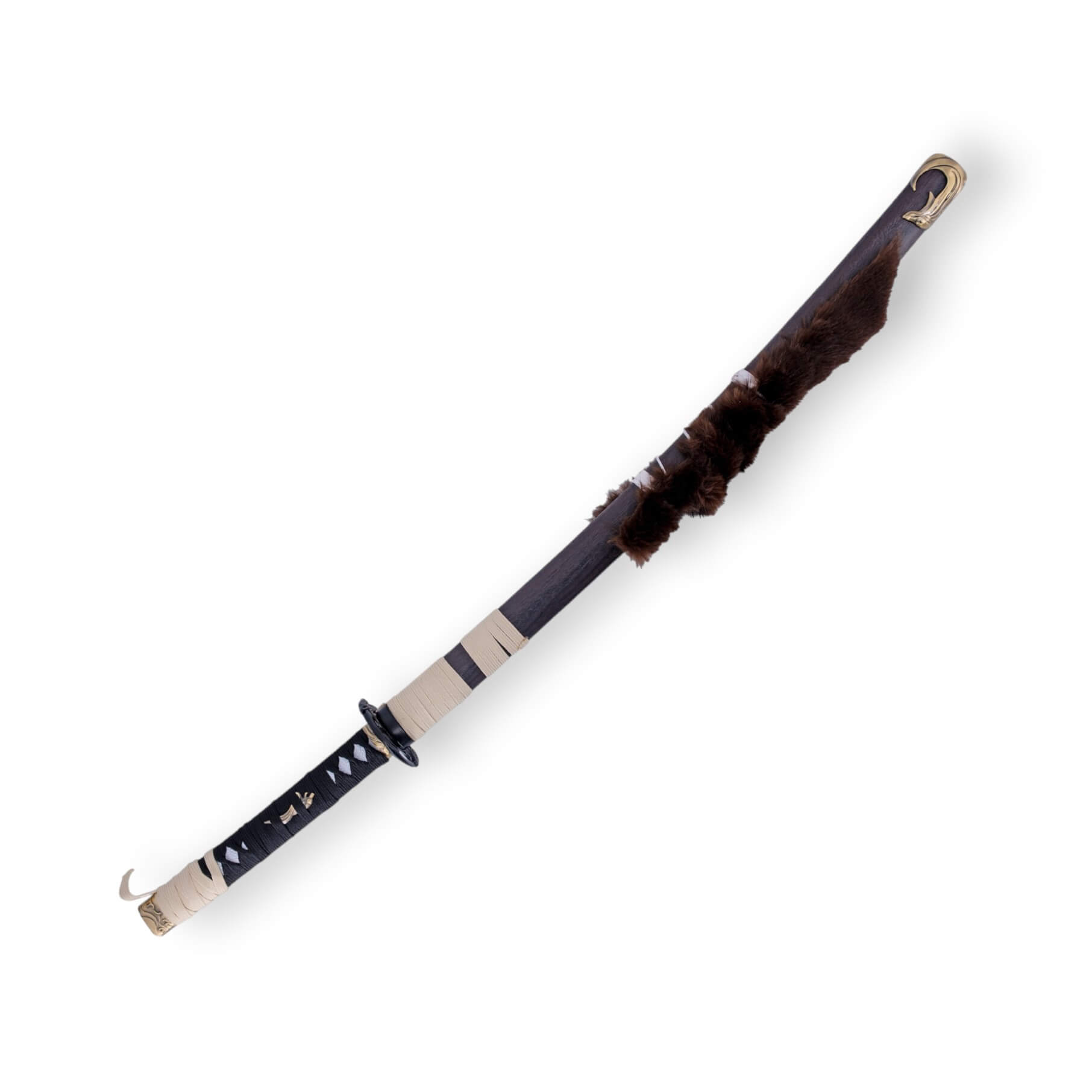 Katana Fantasma di Yotei con lama nera da 67 cm e impugnatura bia...